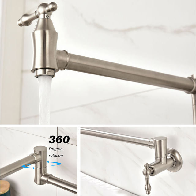 Wall Mount Pot Filler Faucet,Stainless Steel Pot Filler Wall Mount Kitchen Sink Faucet Folding Stretchable with Single Hole Two Handles