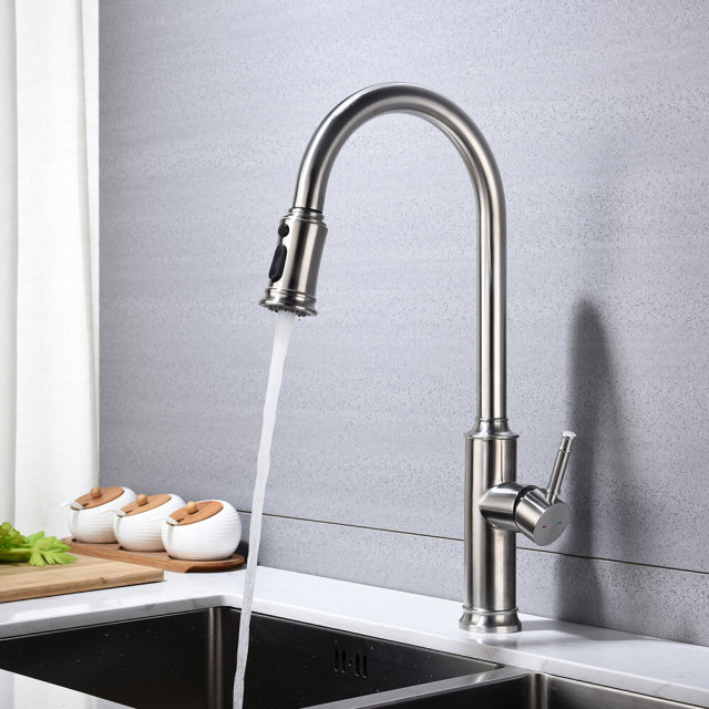 Single Handles Stainless Steel Kitchen Sink Faucets,High Arc Brushed Nickel Pull Out Kitchen Faucet with Pull Down Sprayer