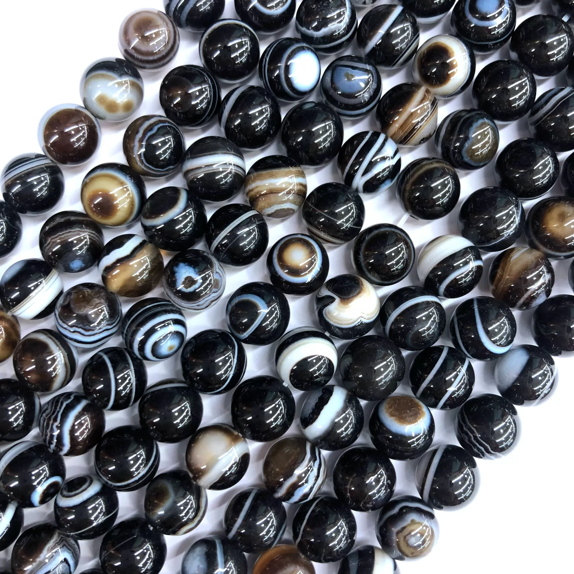 Black Eye Banded Agate, Plain Round, Approx 4mm-12mm, Approx 380mm