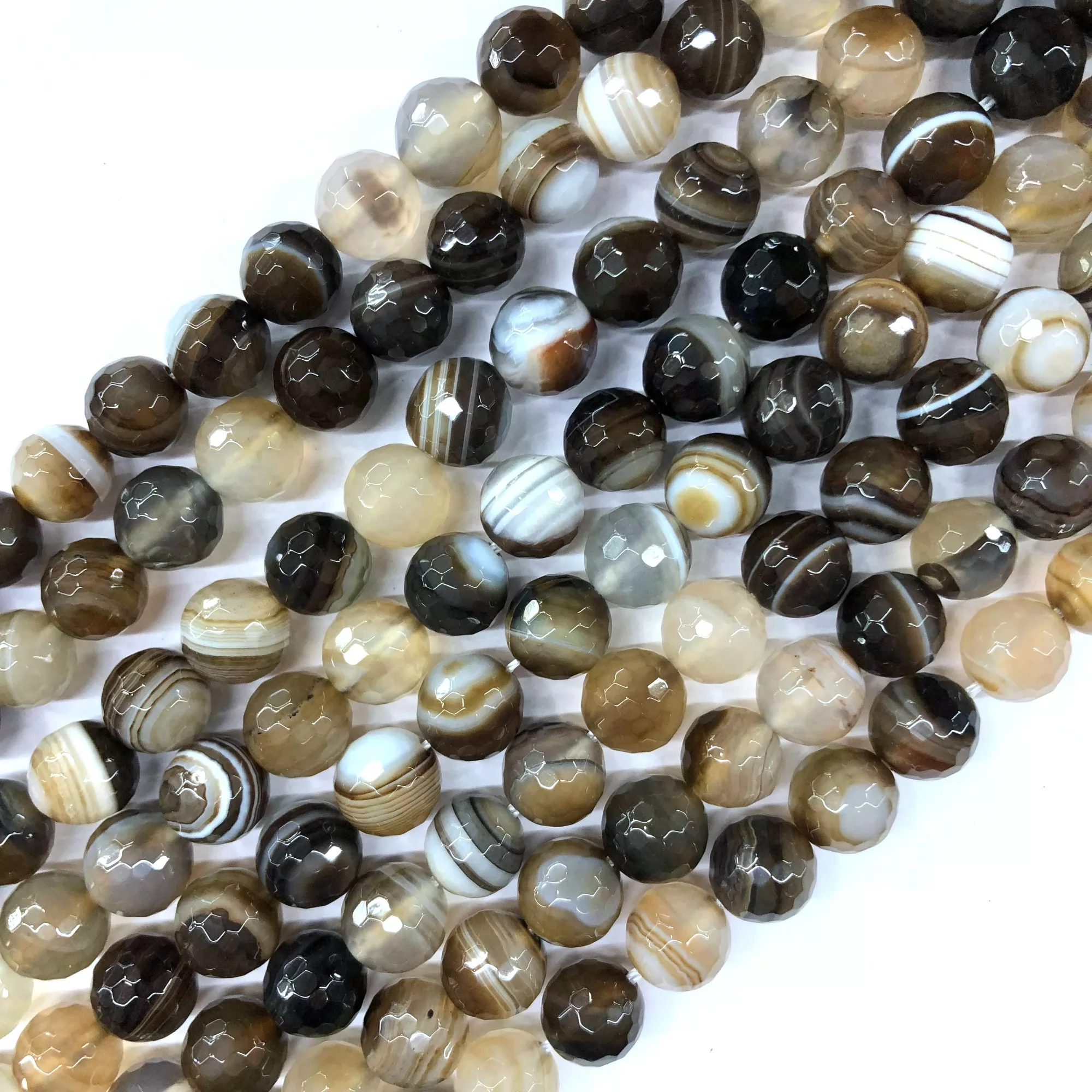 Coffee Banded Agate, Faceted Round, Approx 4mm-12mm, Approx 380mm