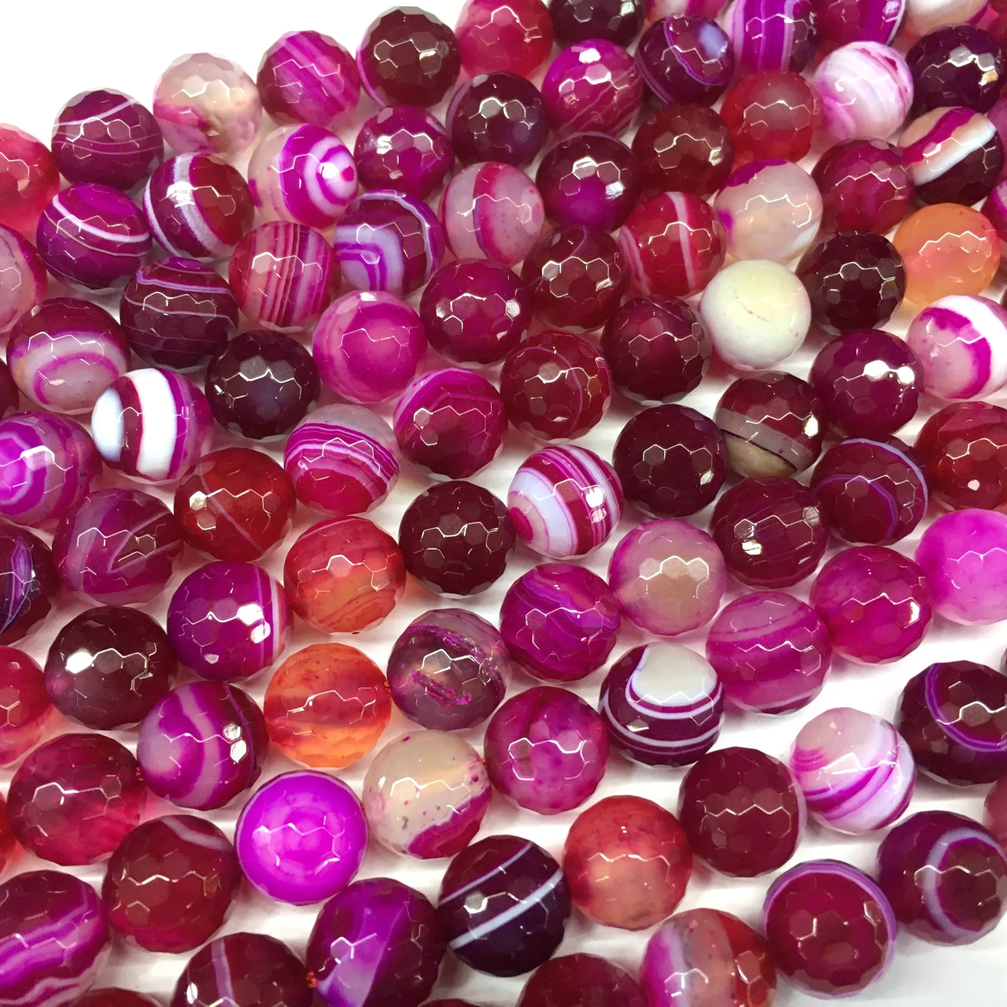 Rose Red Banded Agate, Faceted Round, Approx 4mm-12mm, Approx 380mm