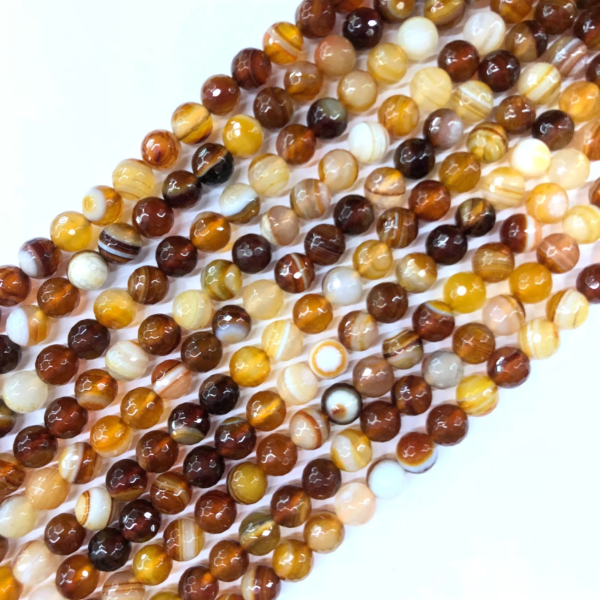 Amber Yellow Banded Agate, Faceted Round, Approx 4mm-12mm, Approx 380mm