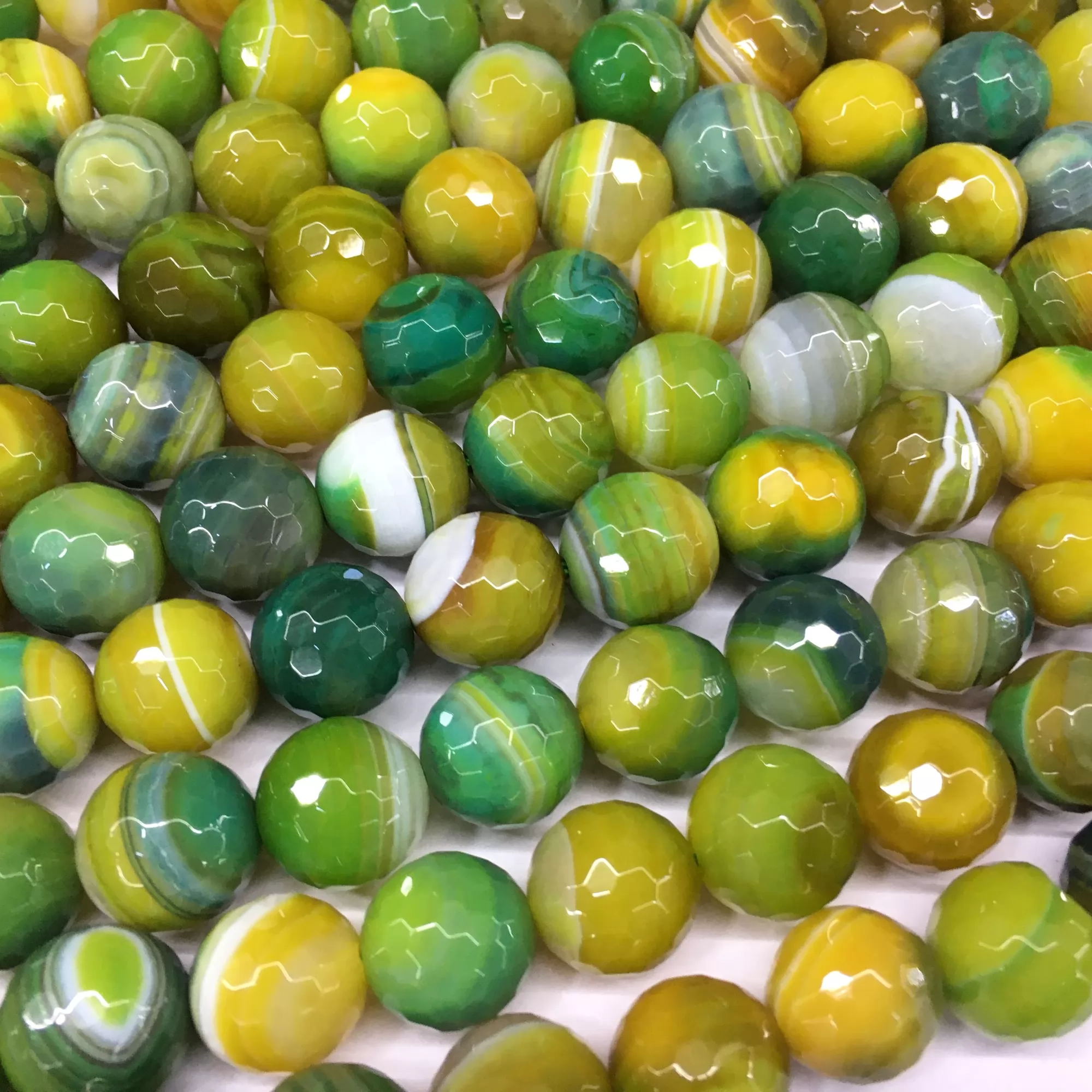 Yellow Green Banded Agate, Faceted Round, Approx 4mm-12mm, Approx 380mm