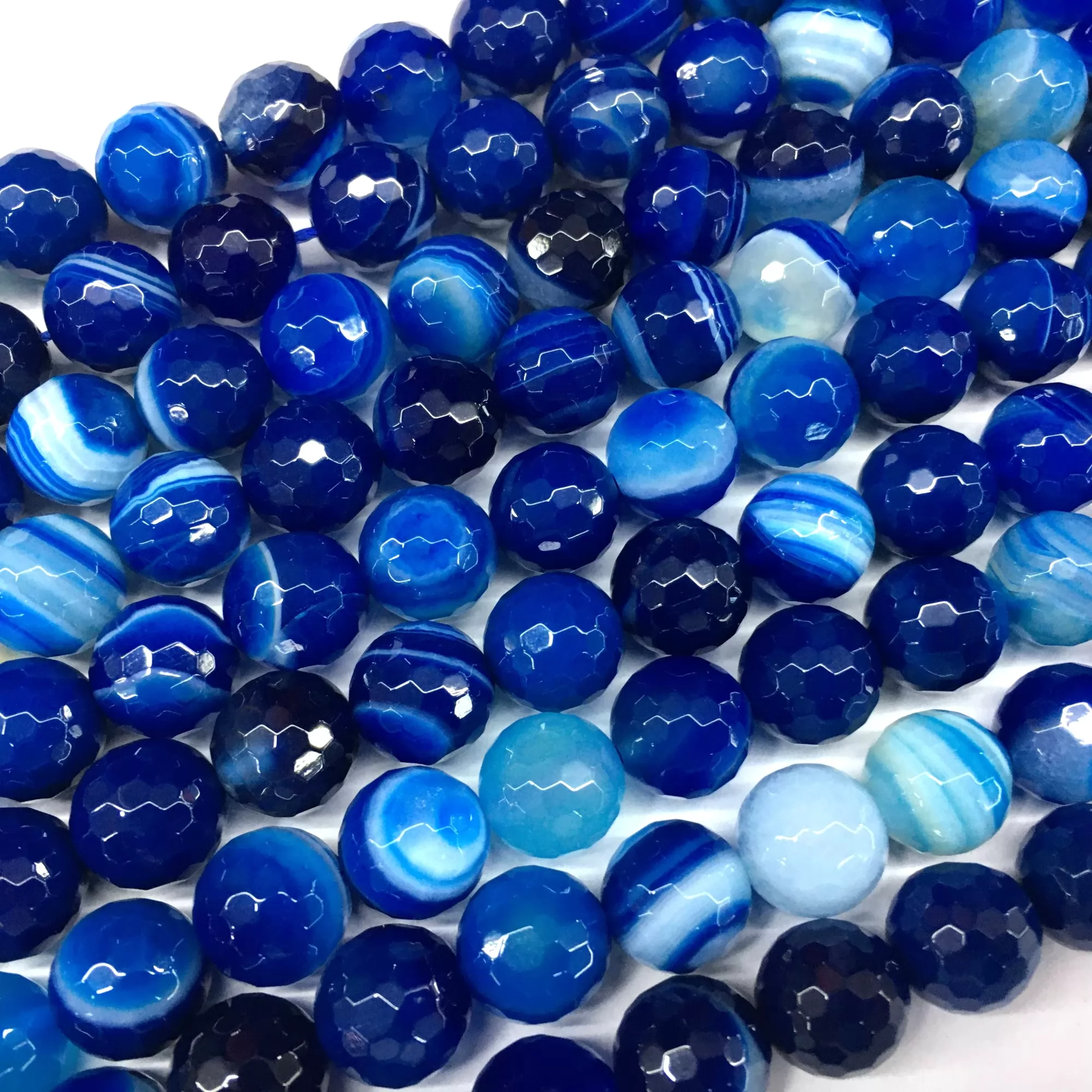Blue Banded Agate, Faceted Round, Approx 4mm-12mm, Approx 380mm