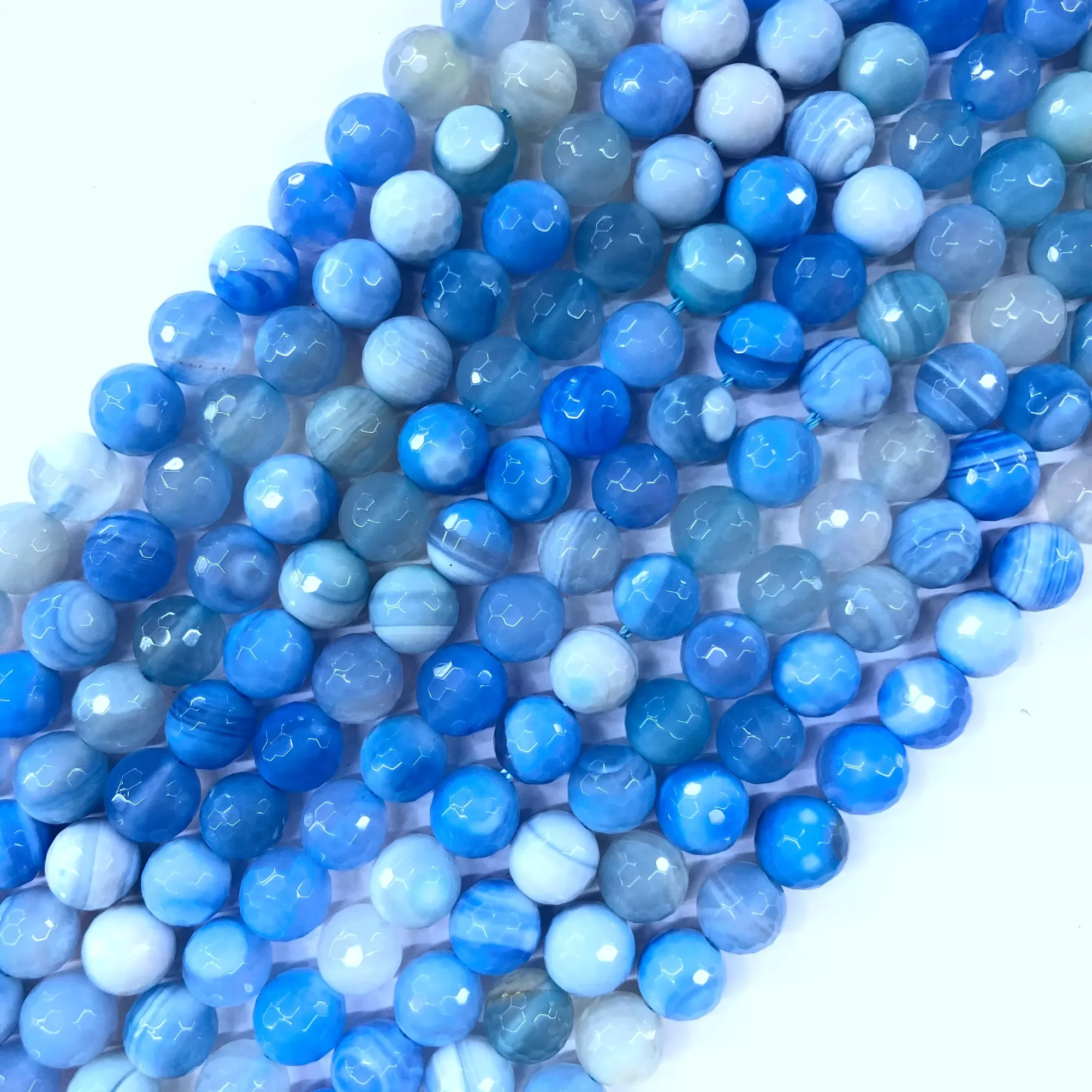 Sky Blue Banded Agate, Faceted Round, Approx 4mm-12mm, Approx 380mm