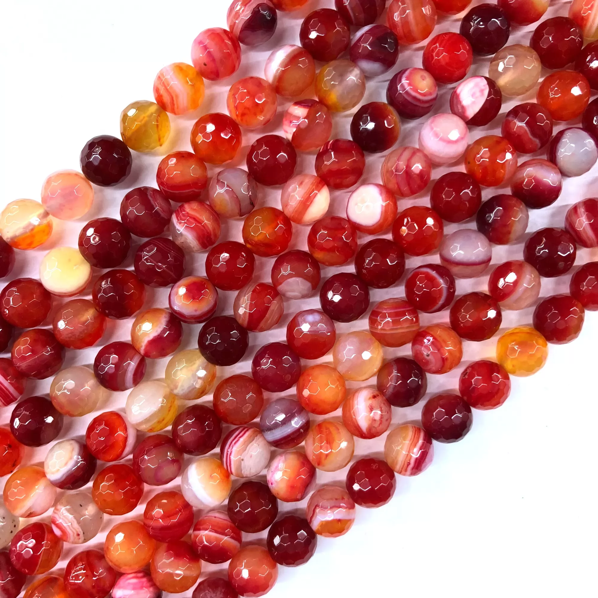 Orange Red Banded Agate, Faceted Round, Approx 4mm-12mm, Approx 380mm