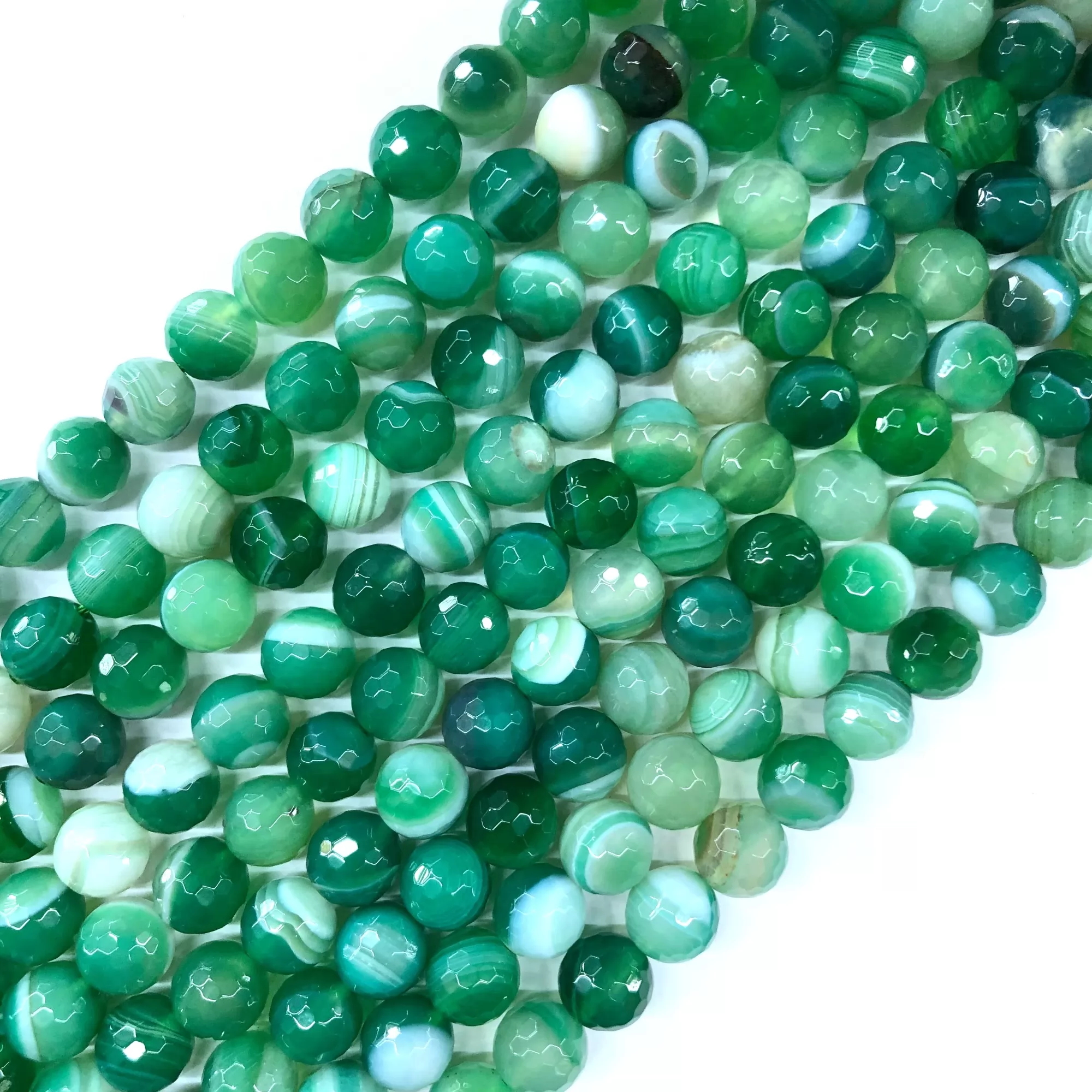 Green Banded Agate, Faceted Round, Approx 4mm-12mm, Approx 380mm