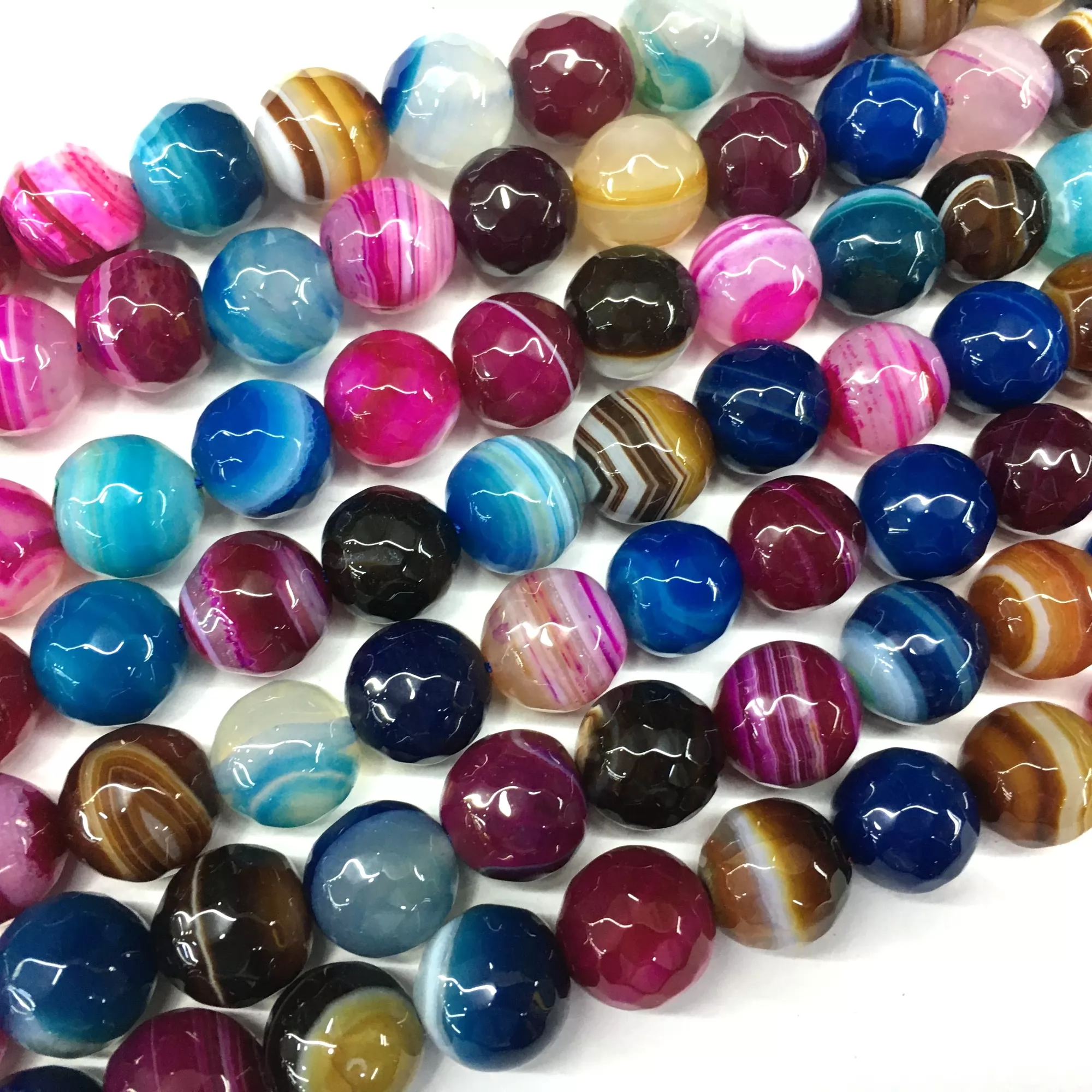 Seve-color Multicolor Banded Agate, Faceted Round, Approx 4mm-12mm, Approx 380mm
