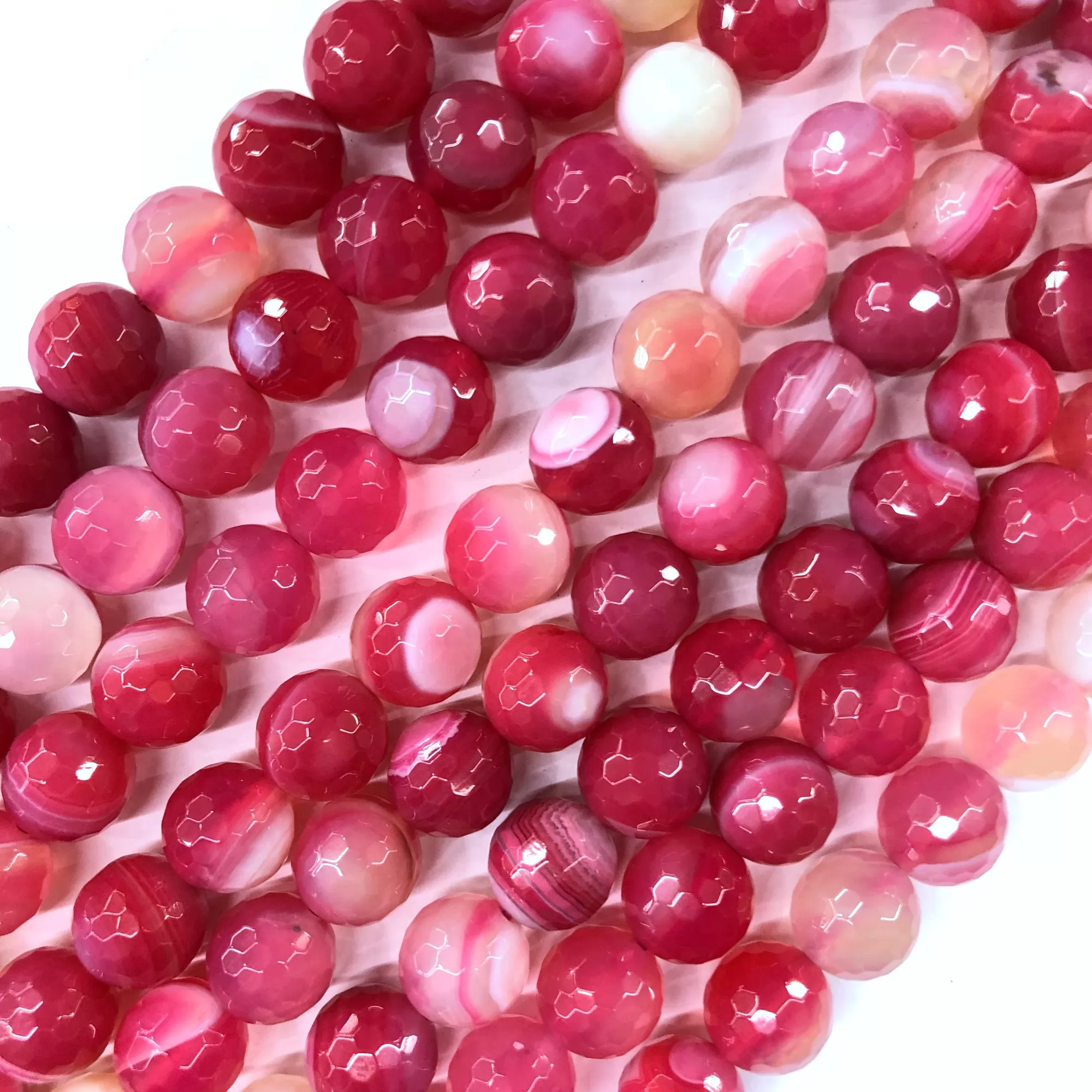 Peach Red Banded Agate, Faceted Round, Approx 4mm-12mm, Approx 380mm
