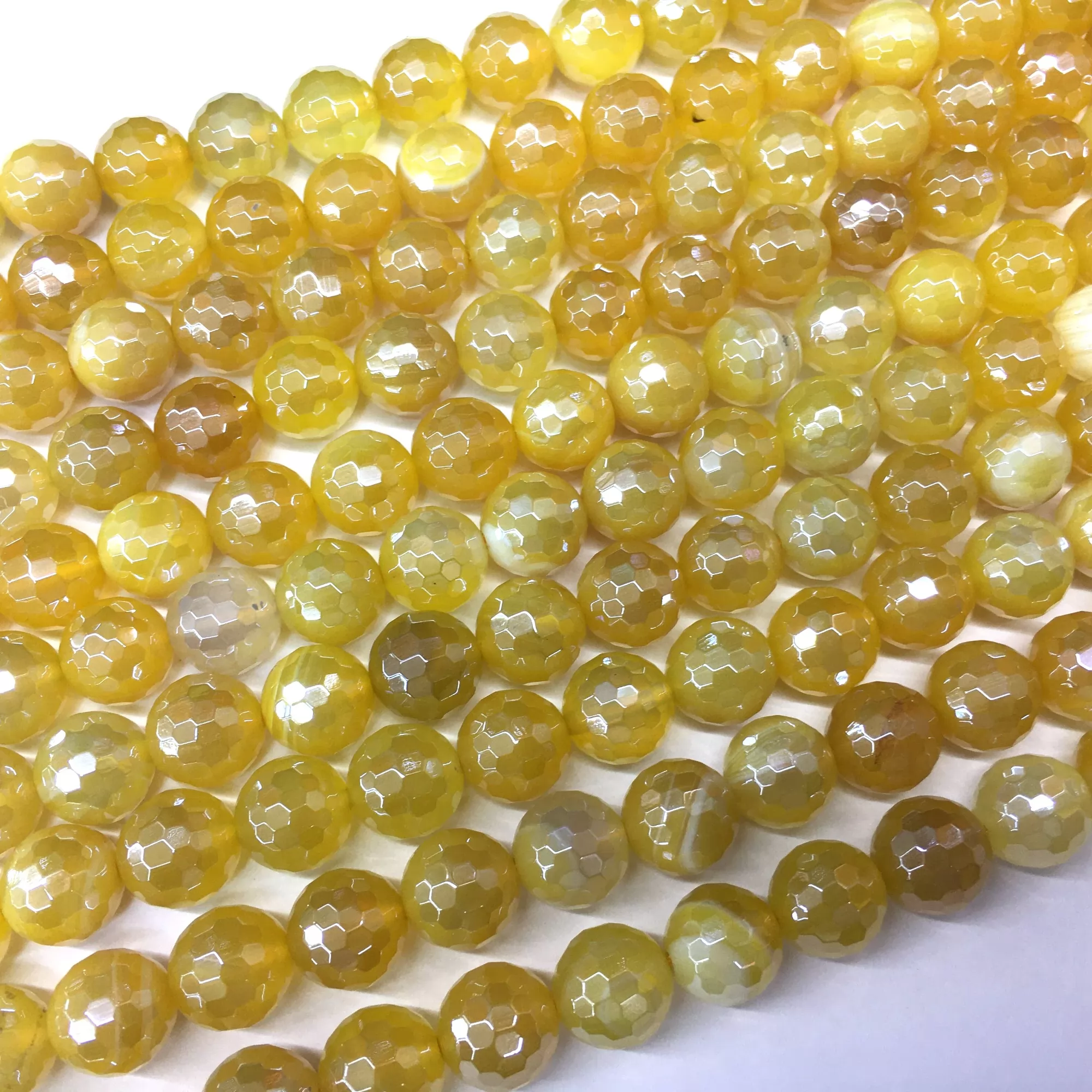 Yellow Banded Agate, Faceted Round, AB Coating, Approx 6mm-12mm, Approx 380mm