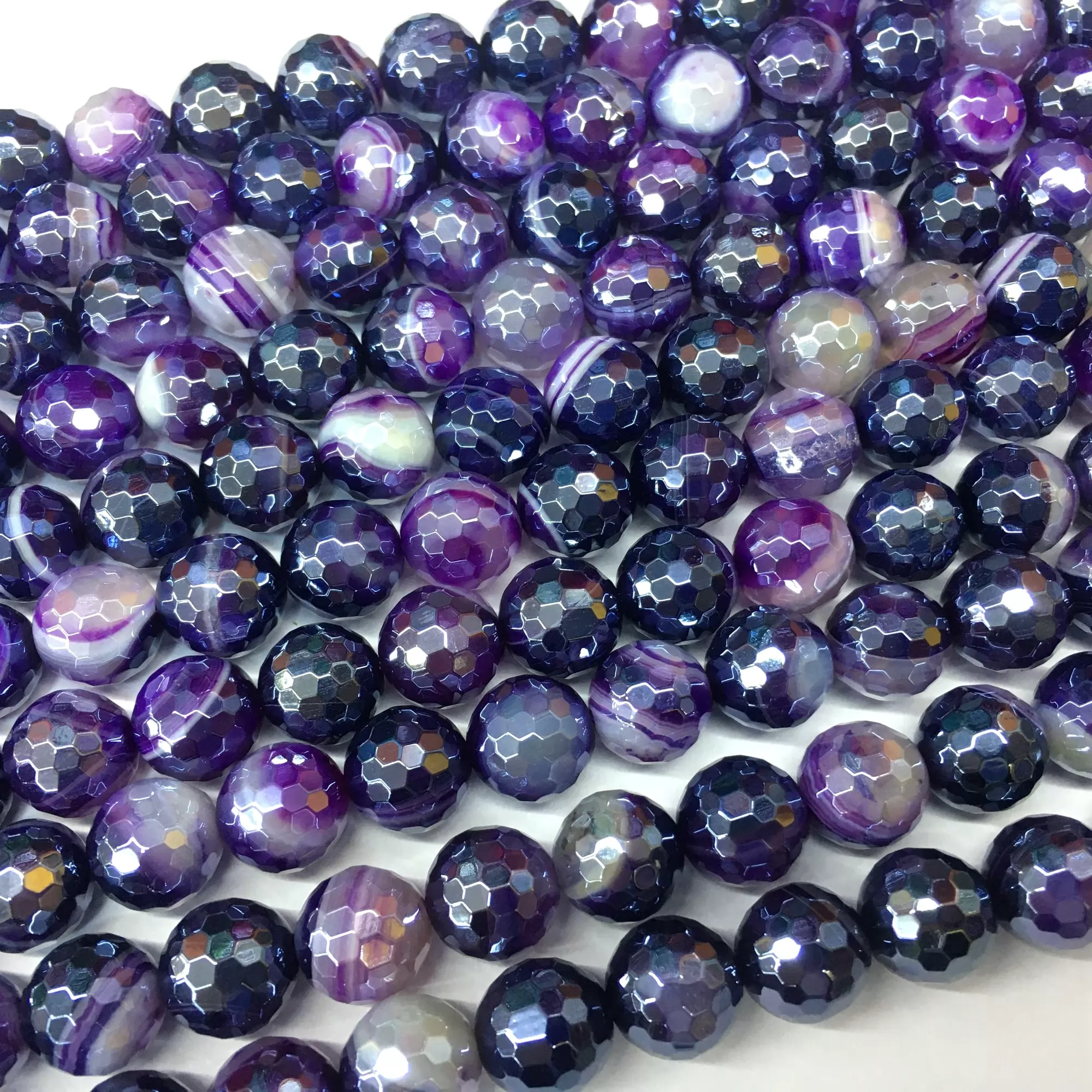 Purple Banded Agate, Faceted Round, AB Coating, Approx 6mm-12mm, Approx 380mm