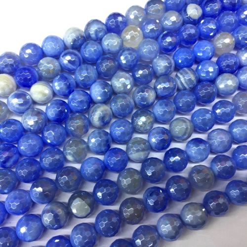 Sky Blue Banded Agate, Faceted Round, AB Coating, Approx 6mm-12mm, Approx 380mm