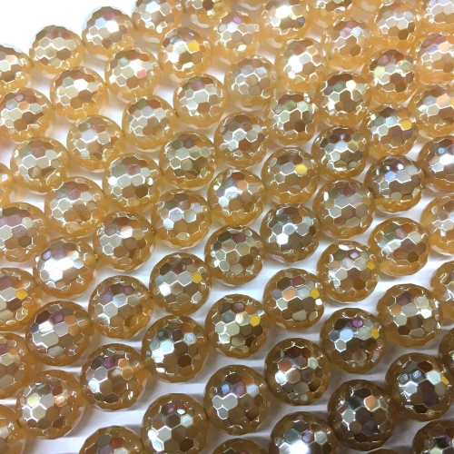 Yellow Agate Heated, Faceted Round, AB Coating, Approx 6mm-12mm, Approx 380mm