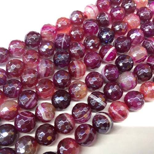 Rose Red Banded Agate, Faceted Round, AB Coating, Approx 6mm-12mm, Approx 380mm