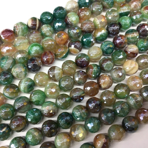 Tow-tone Green Banded Agate, Faceted Round, AB Coating, Approx 6mm-12mm, Approx 380mm