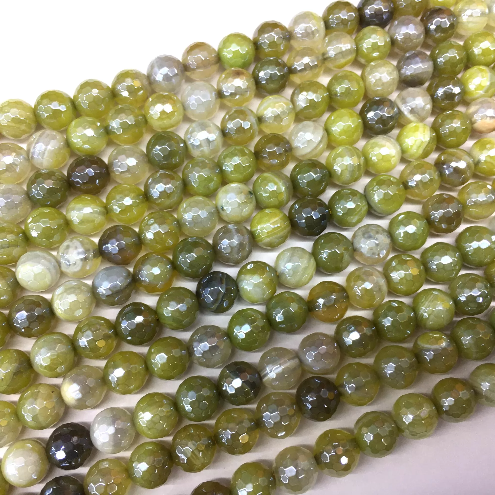 Fruit Green Banded Agate, Faceted Round, AB Coating, Approx 6mm-12mm, Approx 380mm