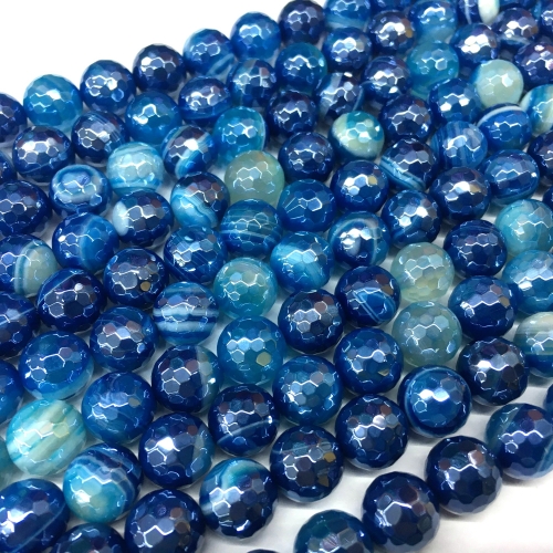 Blue Banded Agate, Faceted Round, AB Coating, Approx 6mm-12mm, Approx 380mm