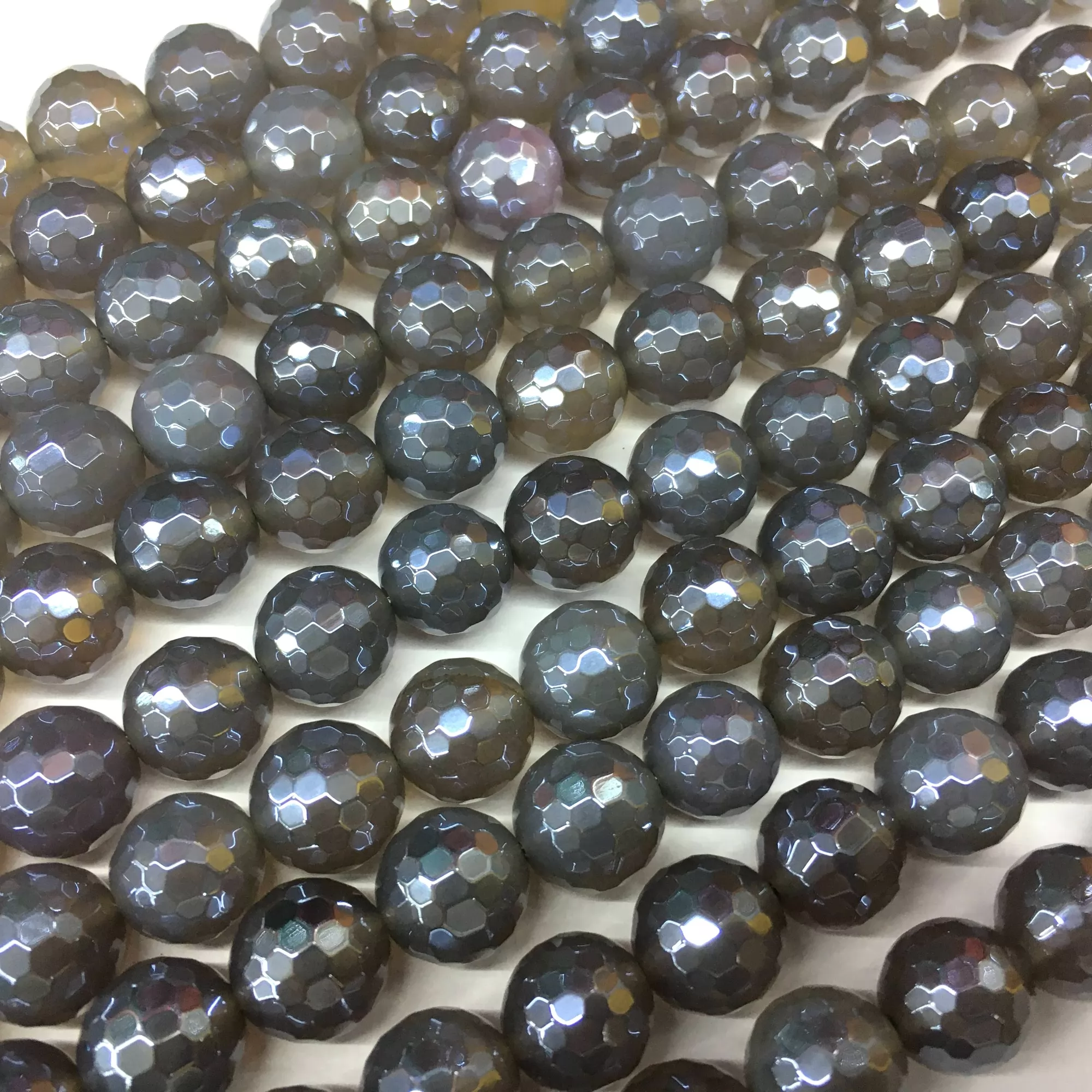 Grey Agate Heated, Faceted Round, AB Coating, Approx 6mm-12mm, Approx 380mm
