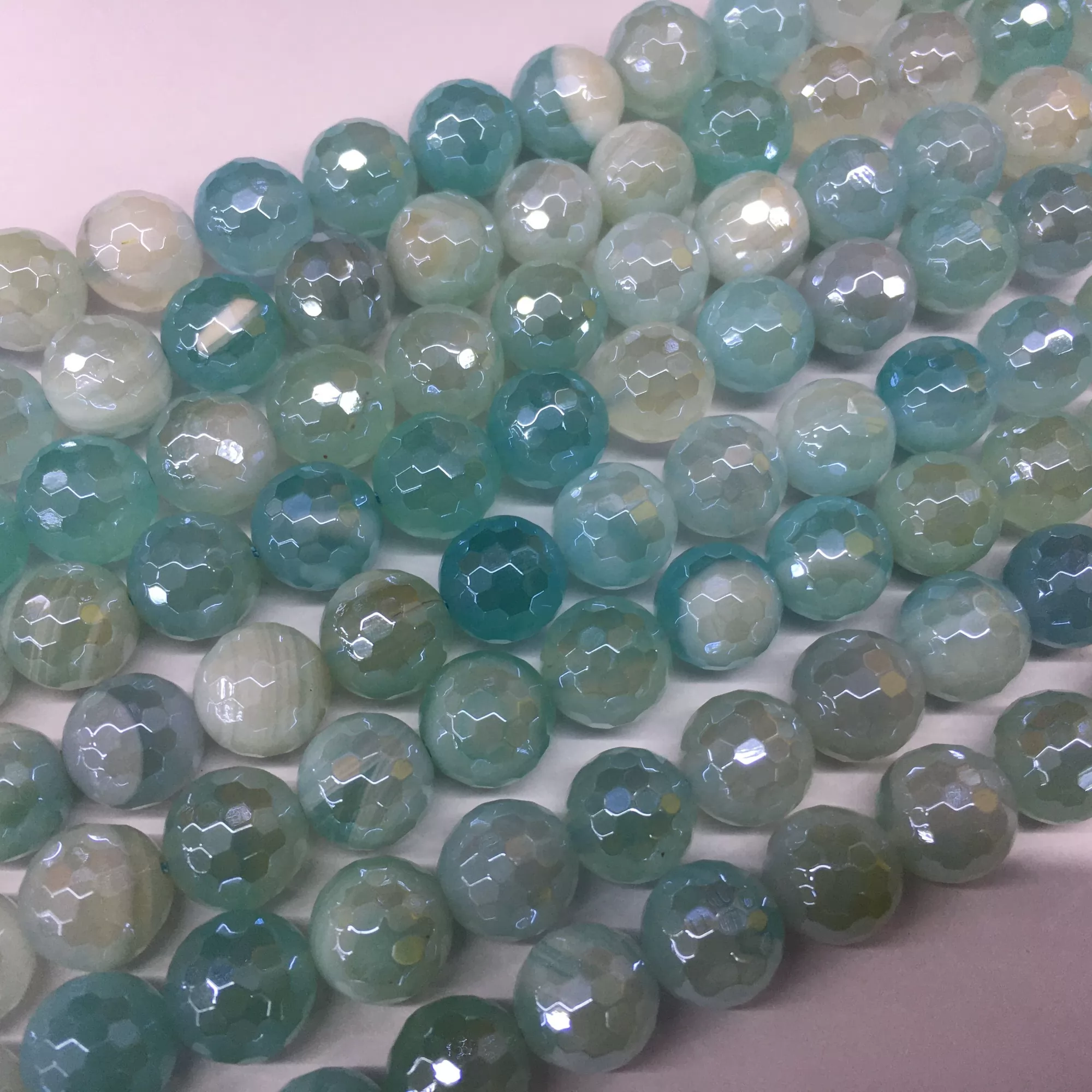 Light Blue Banded Agate, Faceted Round, AB Coating, Approx 6mm-12mm, Approx 380mm