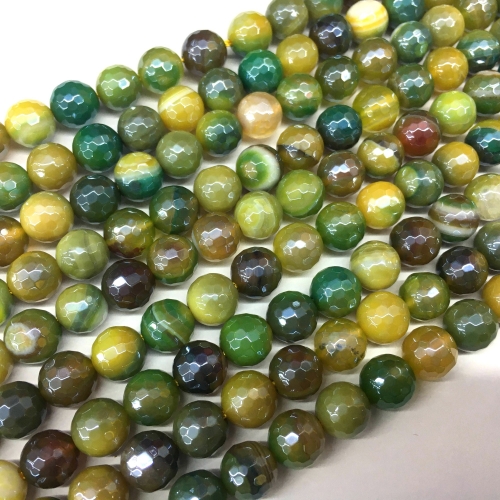 Yellow Green Banded Agate, Faceted Round, AB Coating, Approx 6mm-12mm, Approx 380mm
