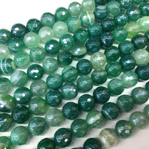 Green Banded Agate, Faceted Round, AB Coating, Approx 6mm-12mm, Approx 380mm