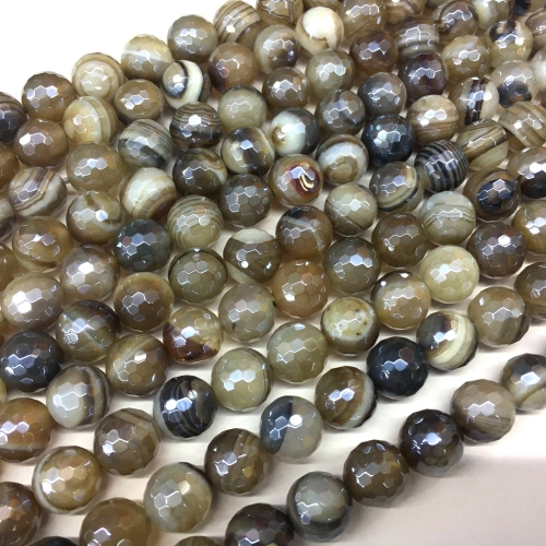 Coffee Color Banded Agate, Faceted Round, AB Coating, Approx 6mm-12mm, Approx 380mm