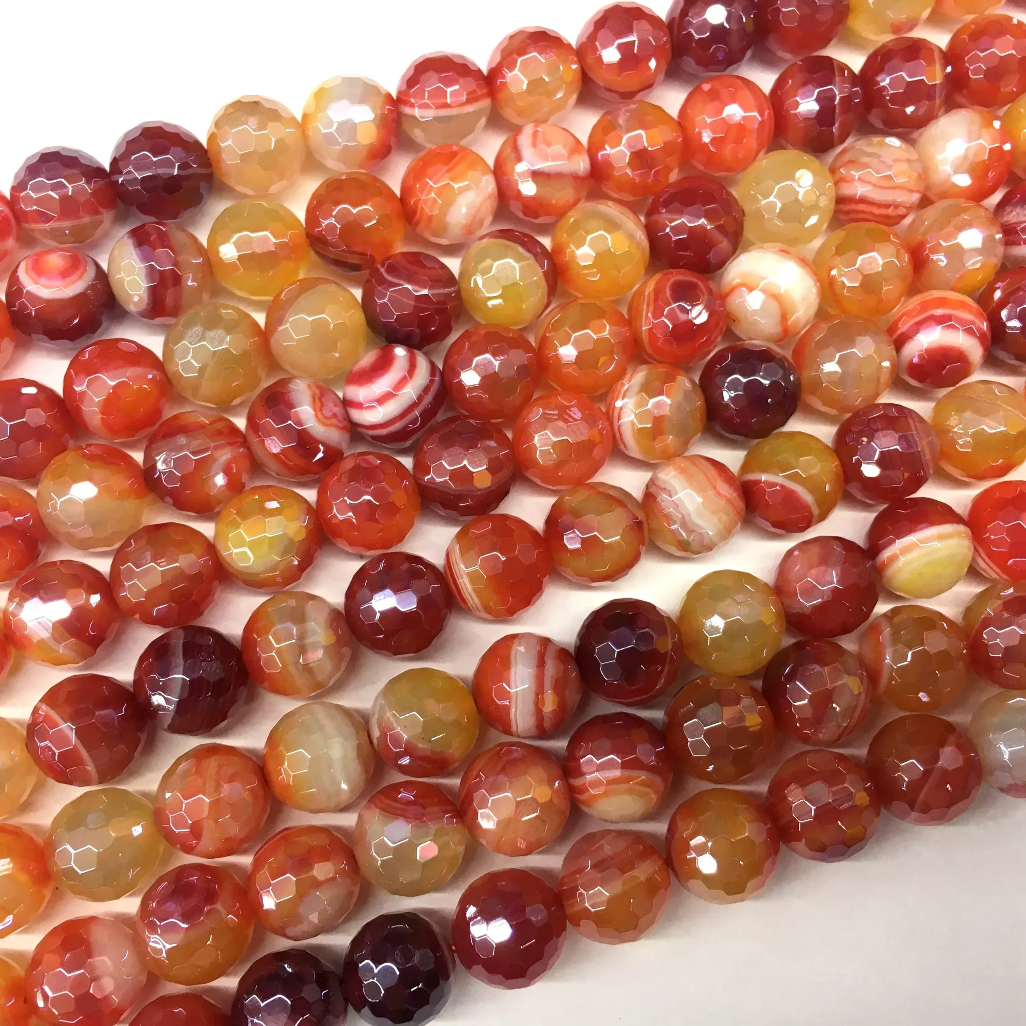 Natural Red Color Banded Agate, Faceted Round, AB Coating, Approx 6mm-12mm, Approx 380mm