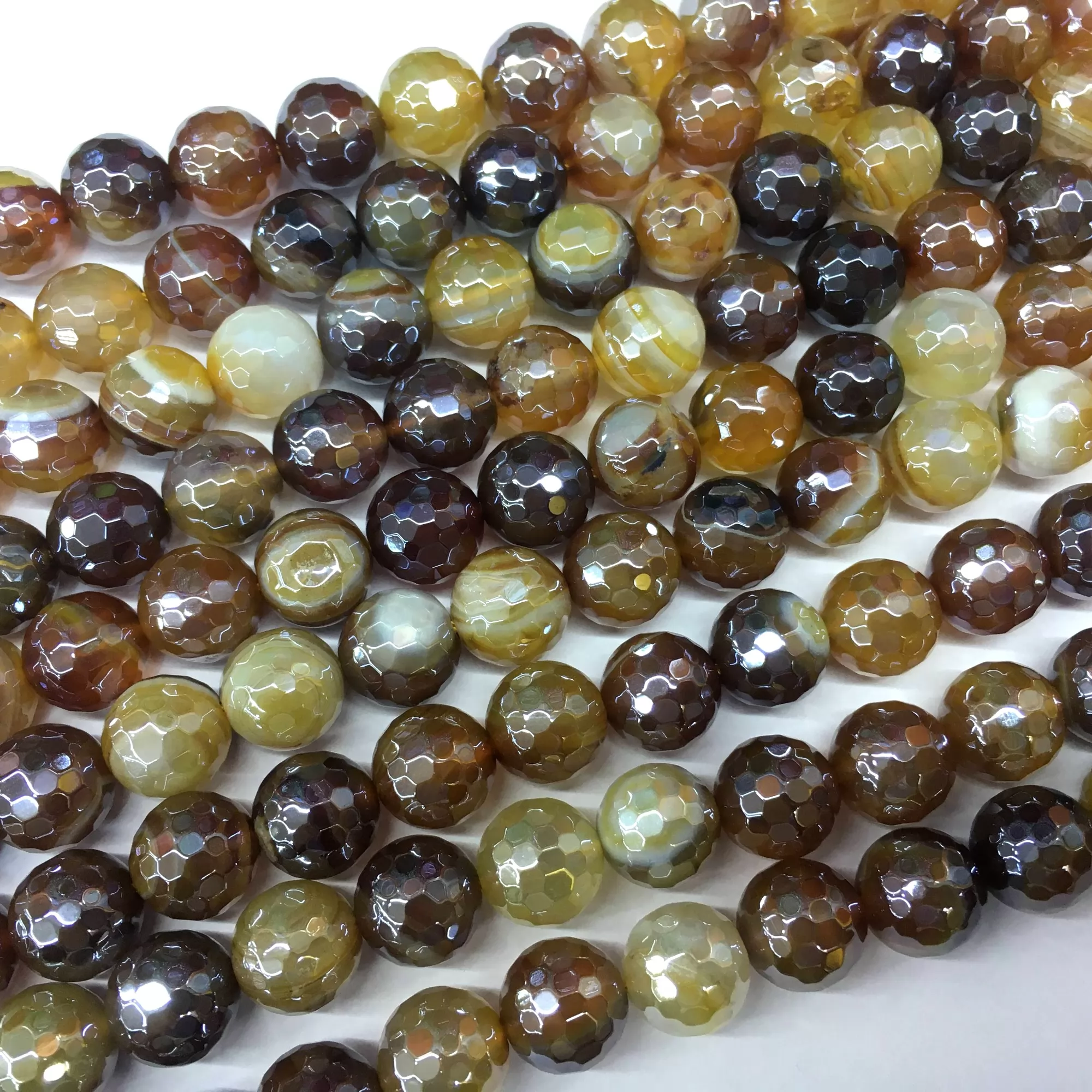Amber Color Banded Agate, Faceted Round, AB Coating, Approx 6mm-12mm, Approx 380mm