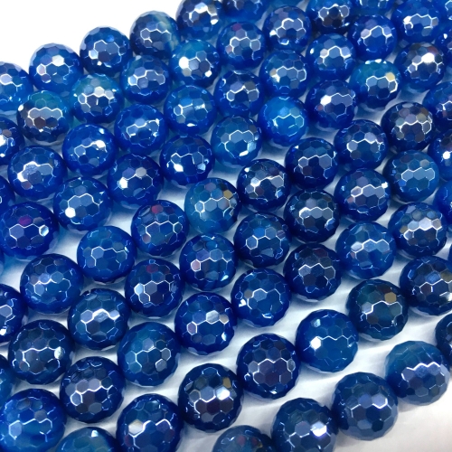 Blue Agate Heated, Faceted Round, AB Coating, Approx 6mm-12mm, Approx 380mm
