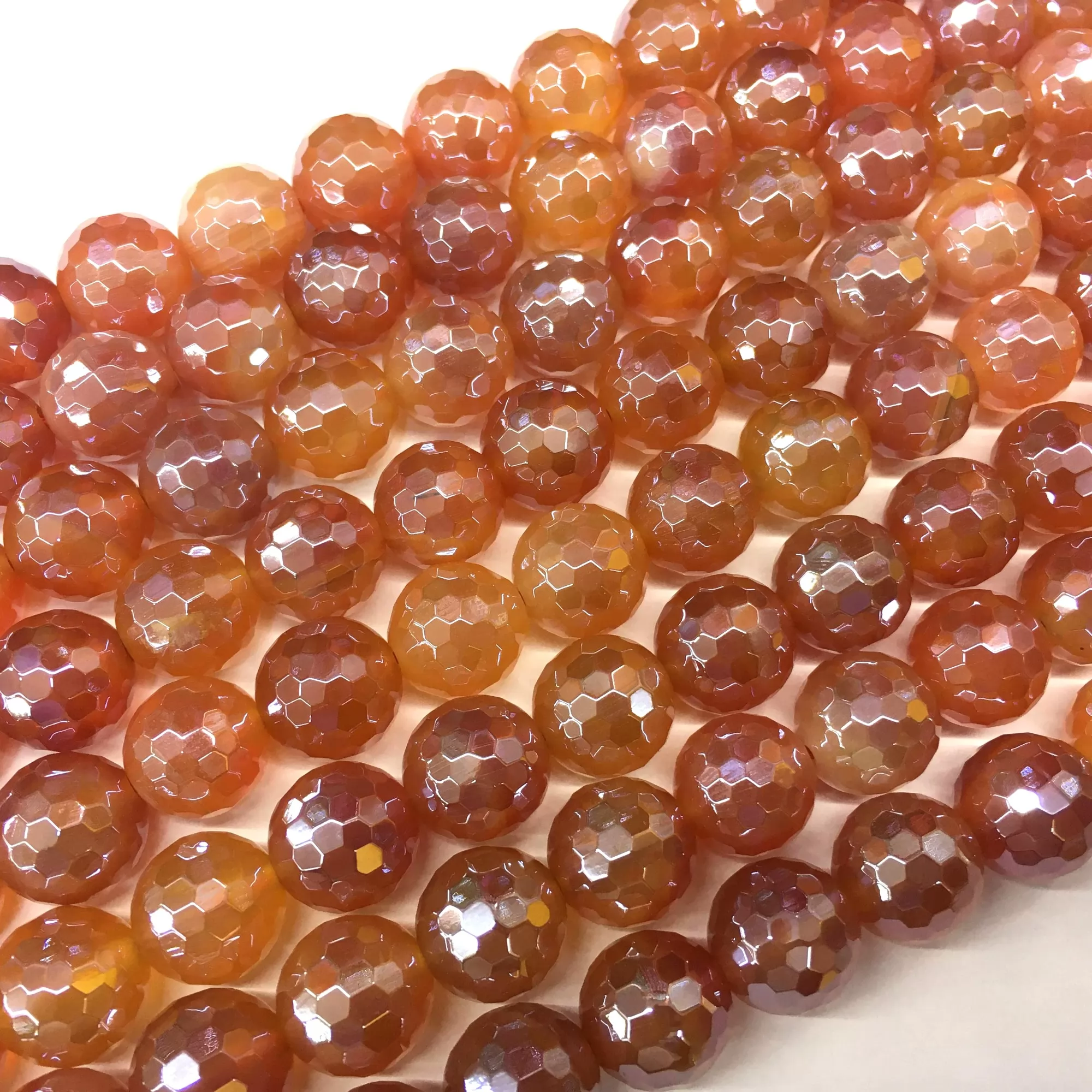 Orange Red Agate, Faceted Round, AB Coating, Approx 6mm-12mm, Approx 380mm