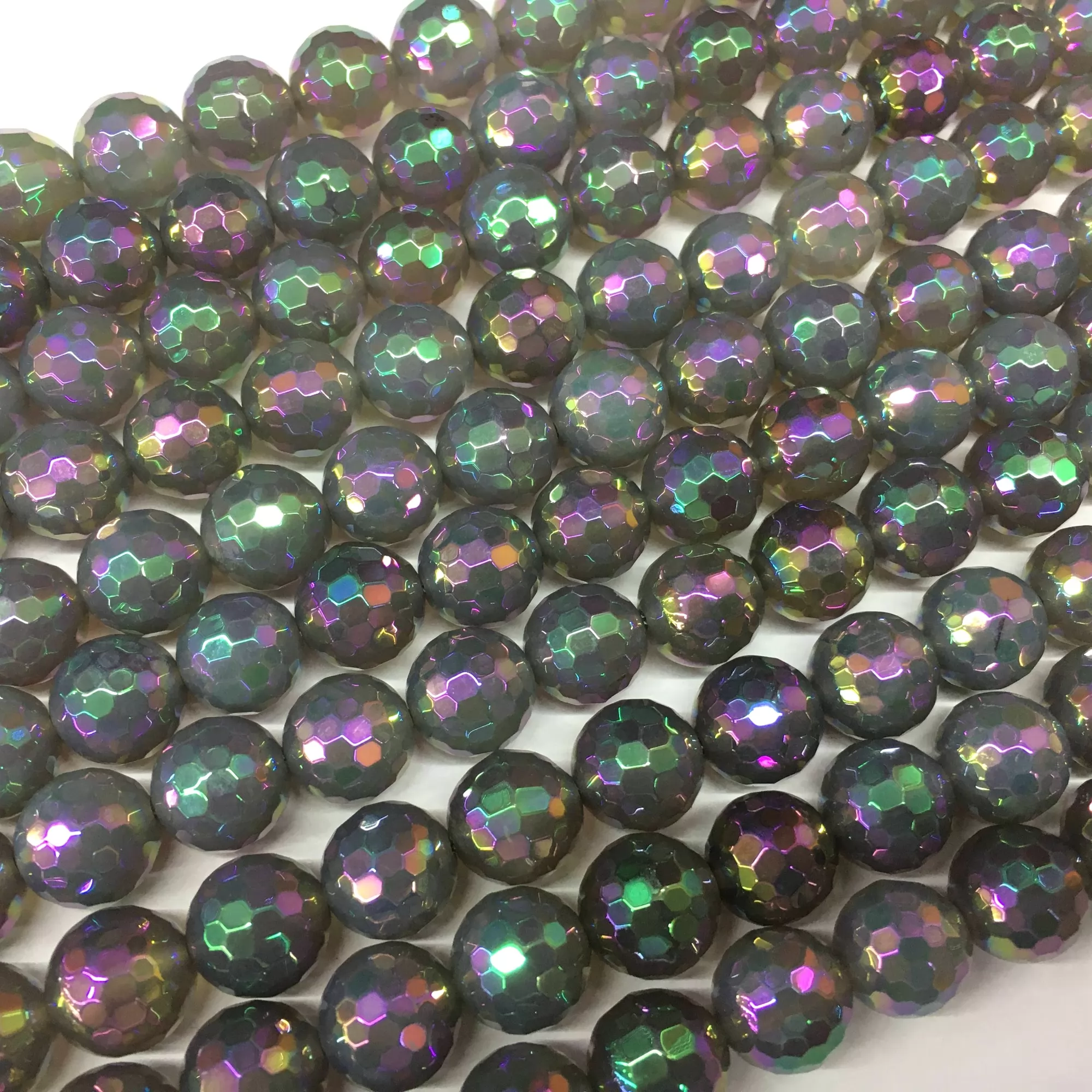 Grey Agate, Rainbow AB Coating, Faceted Round, Approx 6mm-12mm, Approx 380mm