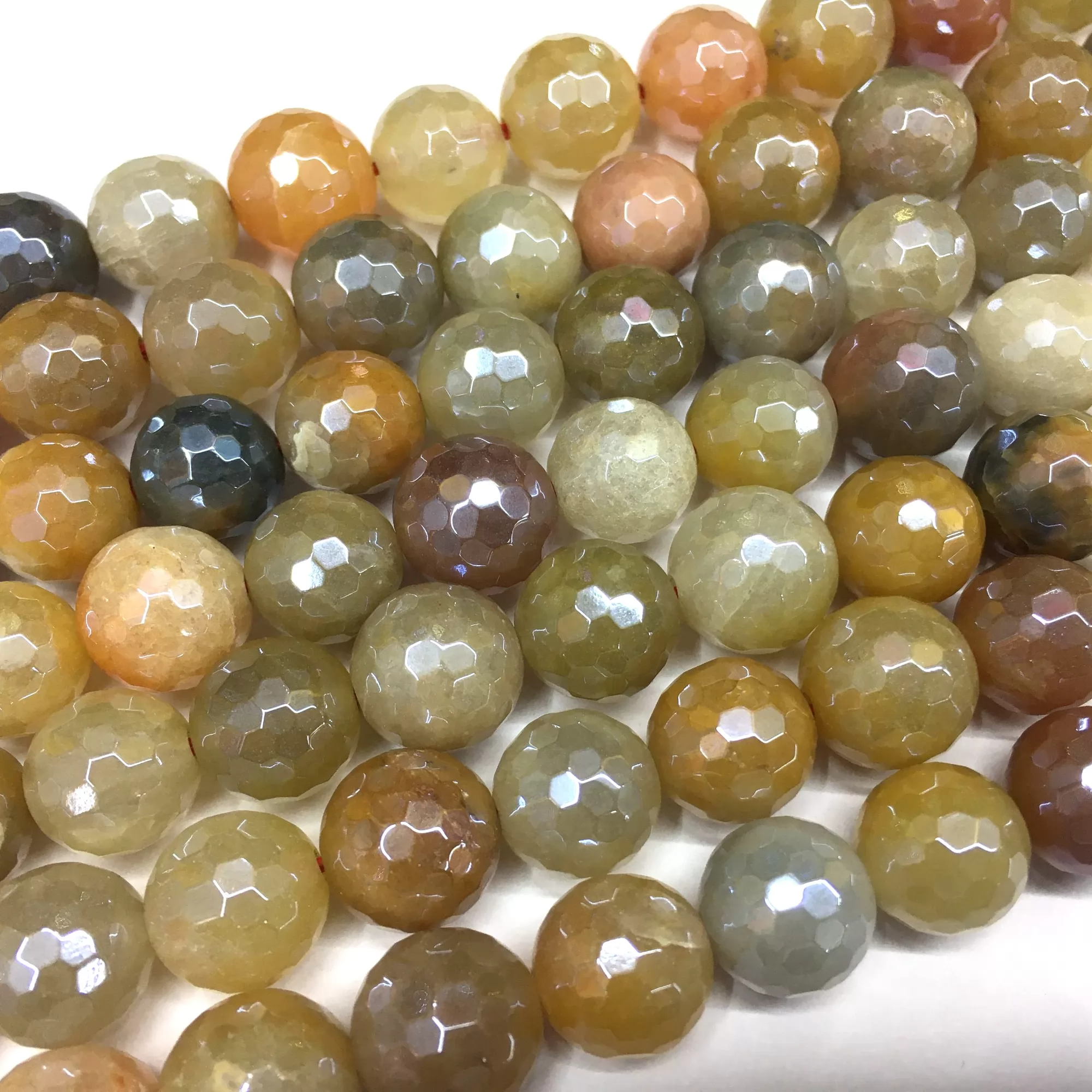 Golden Jade, Faceted Round, AB Coating, Approx 6mm-12mm, Approx 380mm