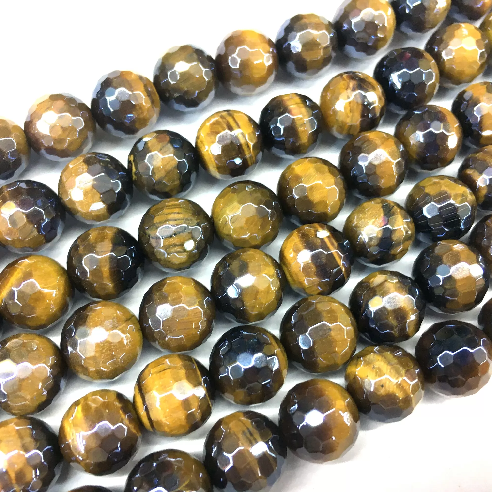 Yellow Tiger Eye, Faceted Round, AB Coating, Approx 6mm-12mm, Approx 380mm