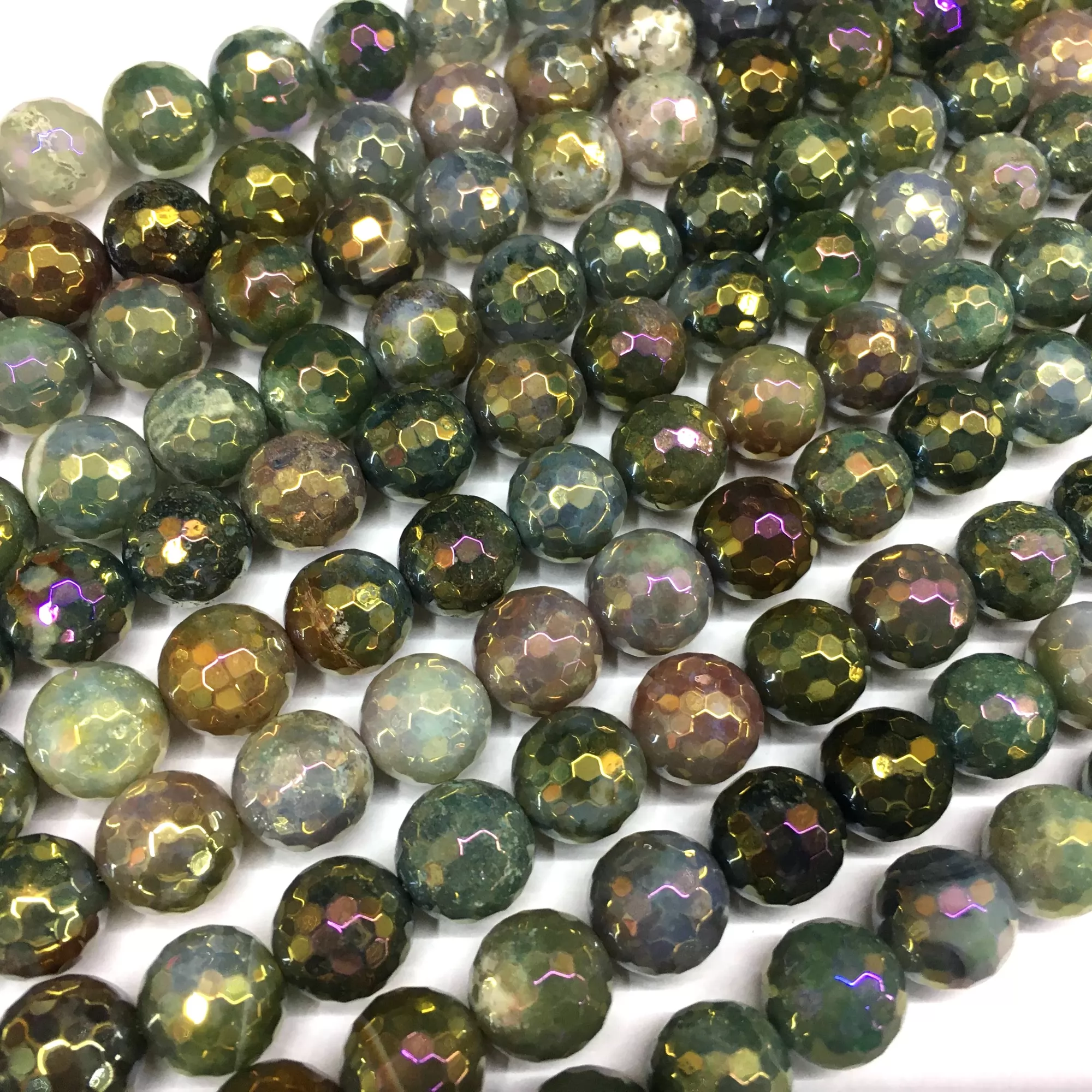 Indian Agate, Faceted Round, Rainbow AB Coating, Approx 6mm-12mm, Approx 380mm