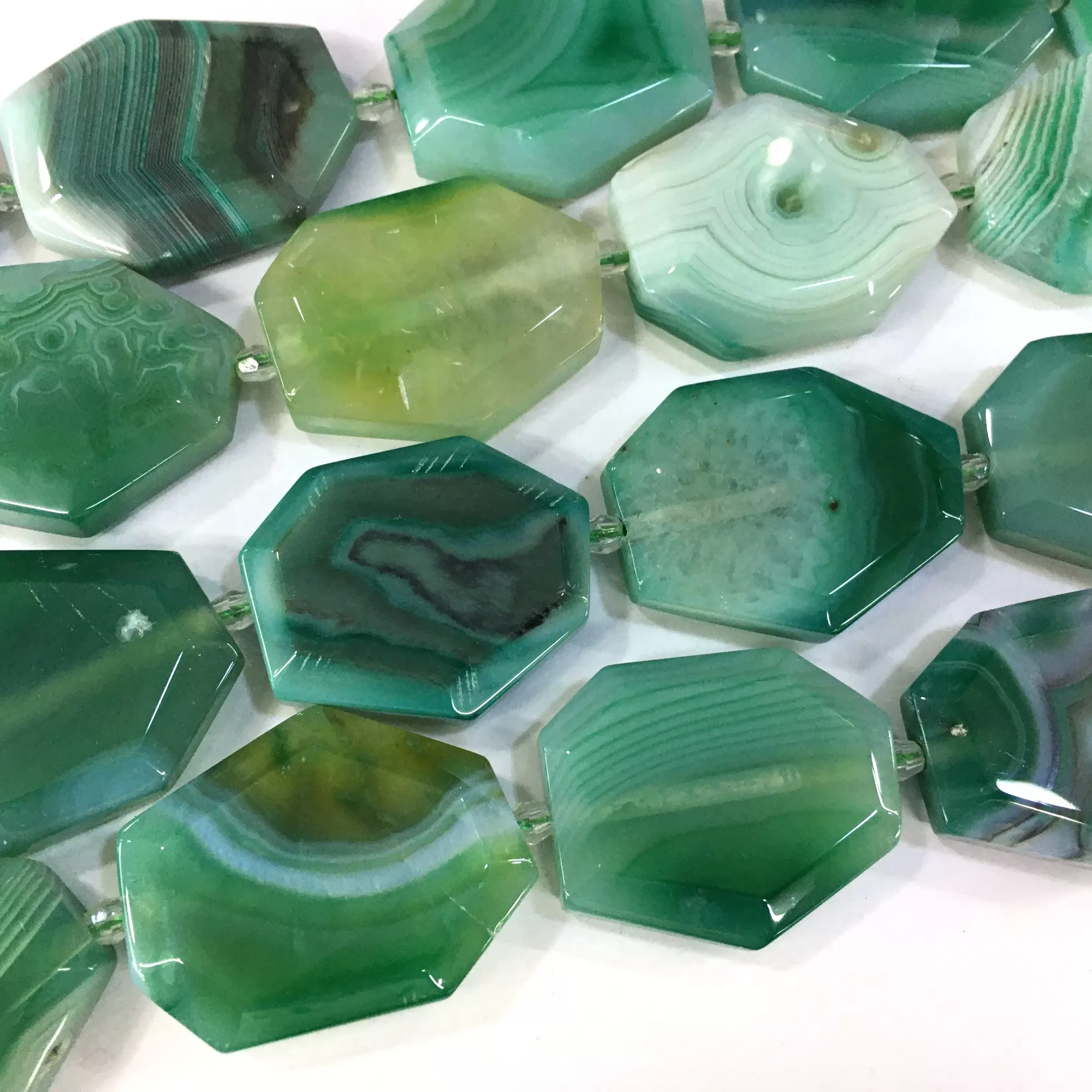 Green Banded Agate, Big Slice, Approx 25x35mm, Approx 380mm