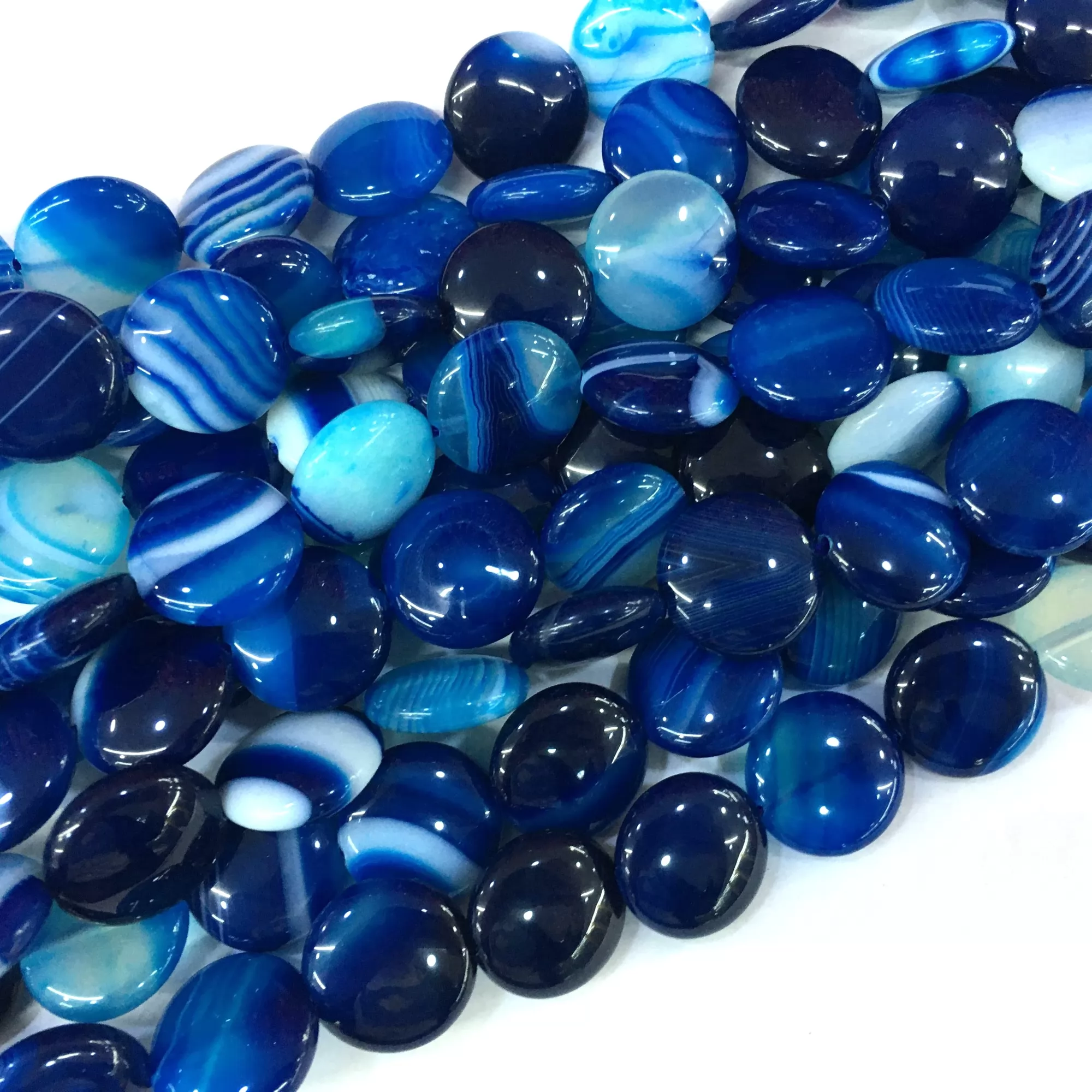 Blue Banded Agate, Coin, Loose Beads, Approx 380mm
