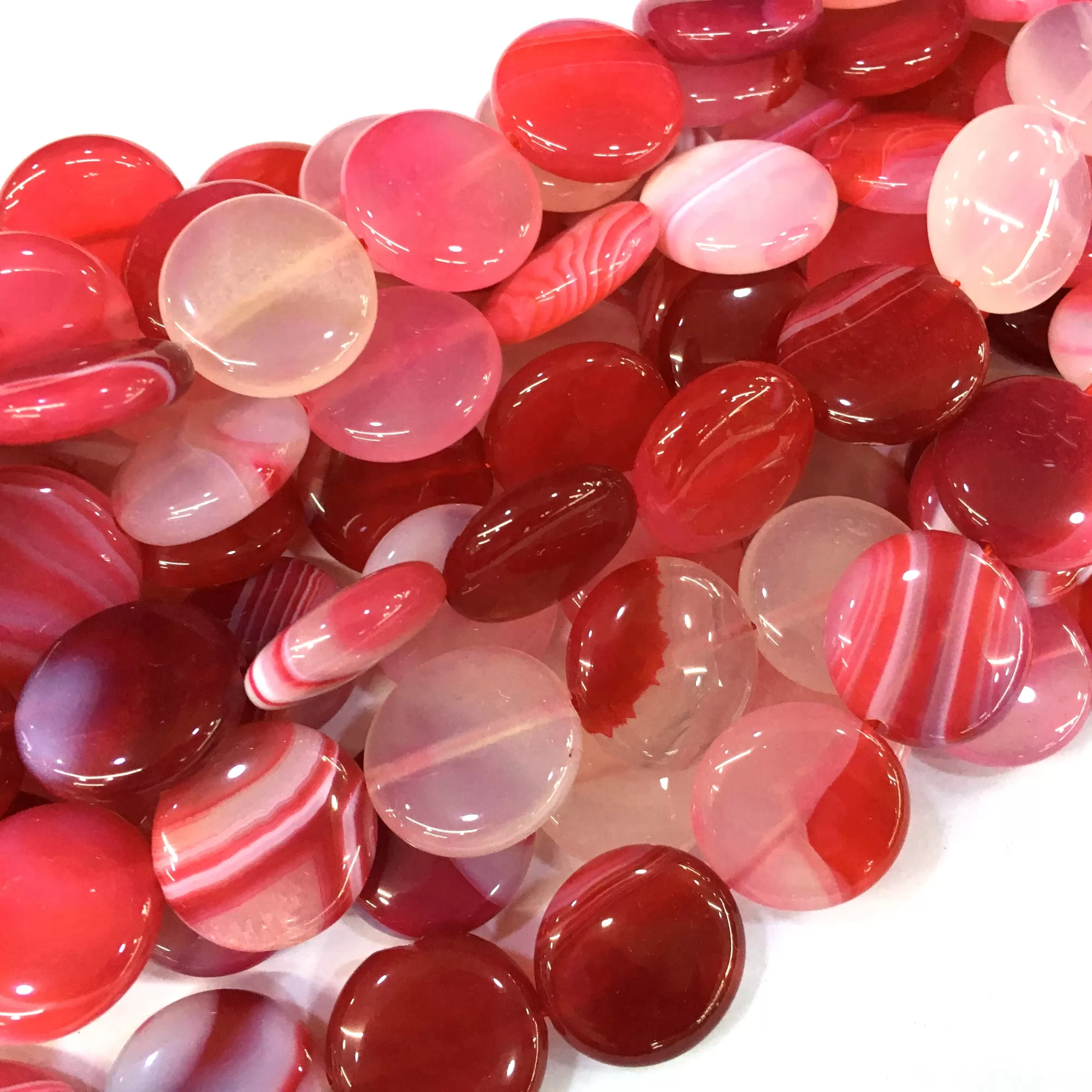 Pink Banded Agate, Coin, Loose Beads, Approx 380mm
