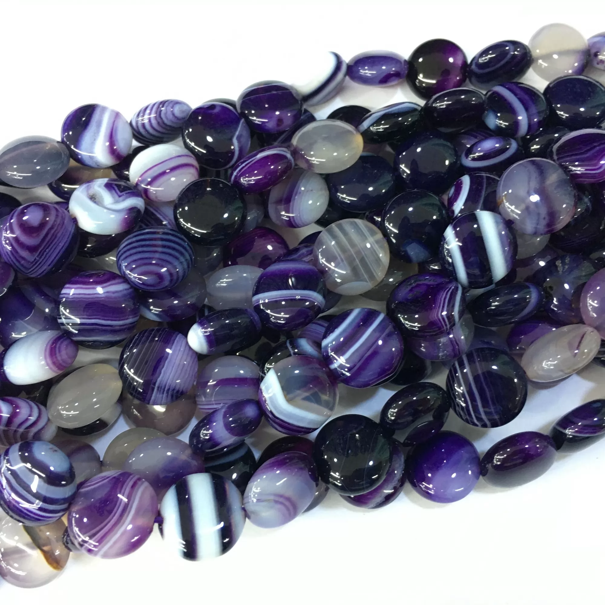 Purple Banded Agate, Coin, Loose Beads, Approx 380mm