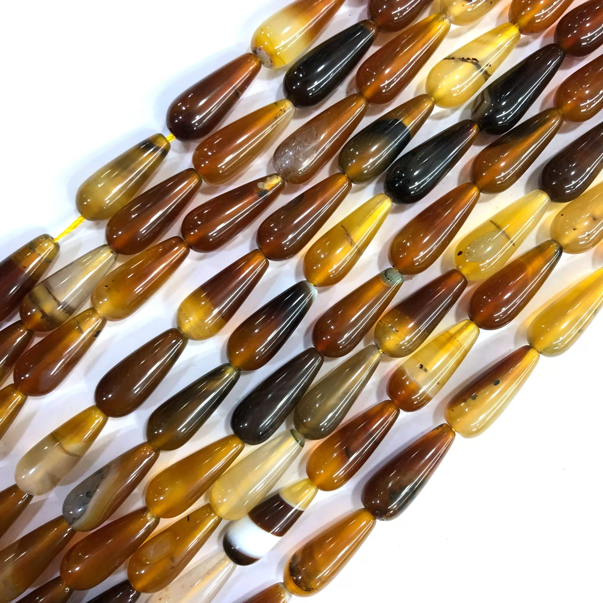 Brown Banded Agate, Center Drilled Plain Drop, Approx 10x30mm, Approx 380mm