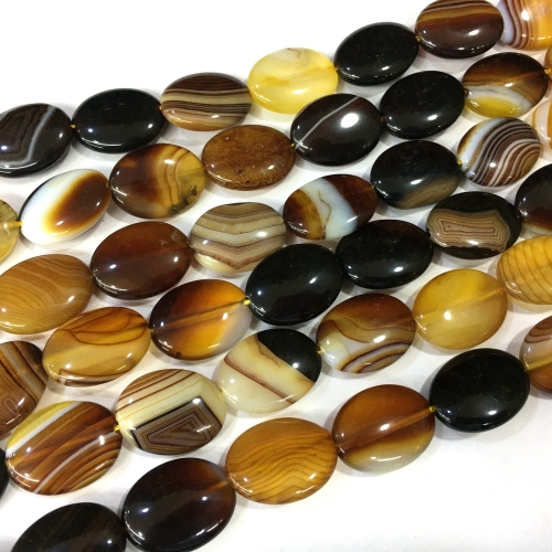 Brown Banded Agate, Puff Oval, Loose Beads, Approx 380mm