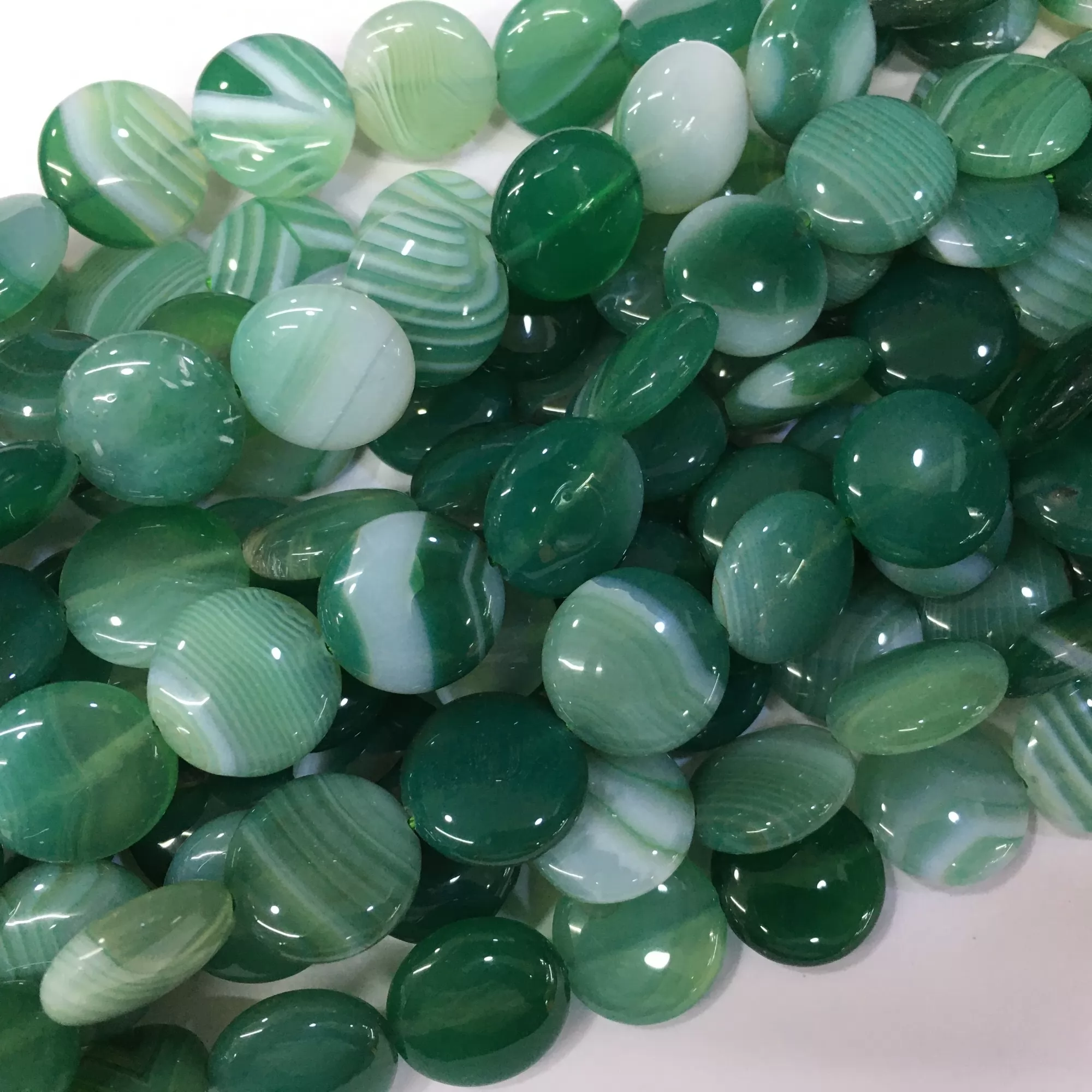 Green Banded Agate, Coin, Loose Beads, Approx 380mm