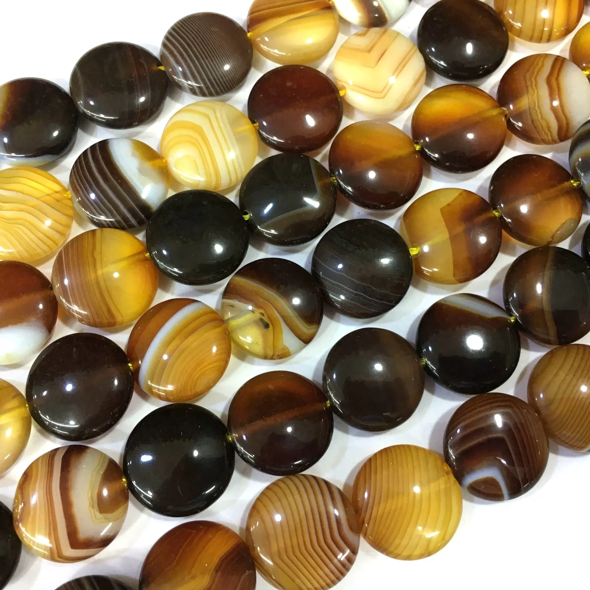 Brown Banded Agate, Coin, Loose Beads, Approx 380mm