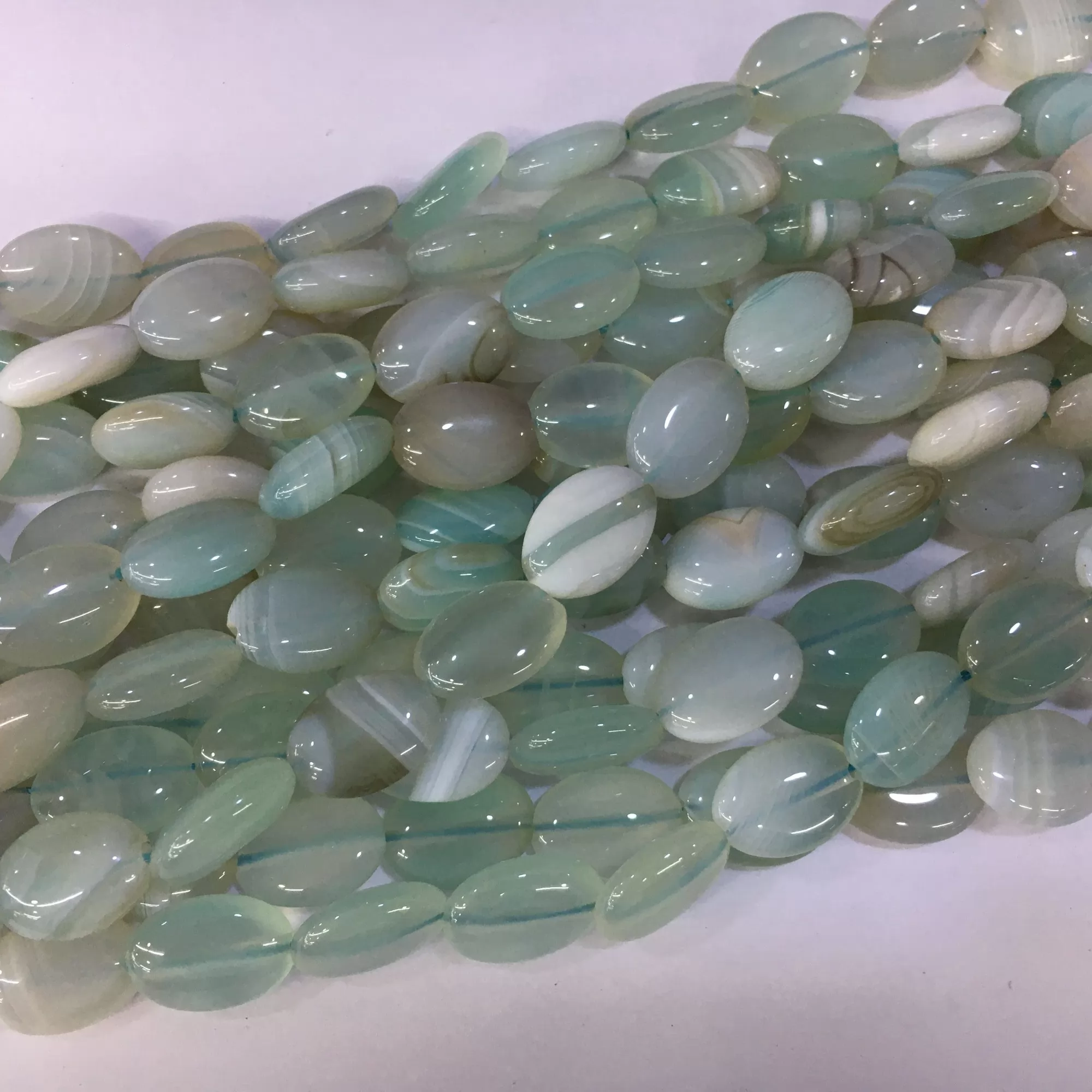 Aqua Blue Banded Agate, Puff Oval, Approx 380mm