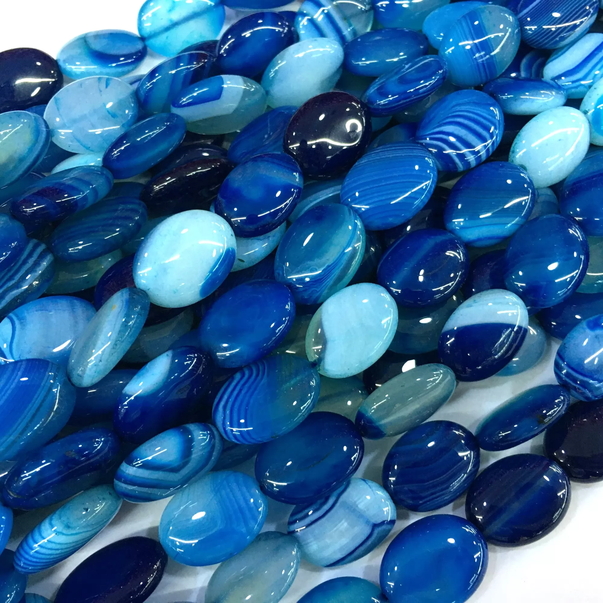 Dark Blue Banded Agate, Puff Oval, Approx 380mm