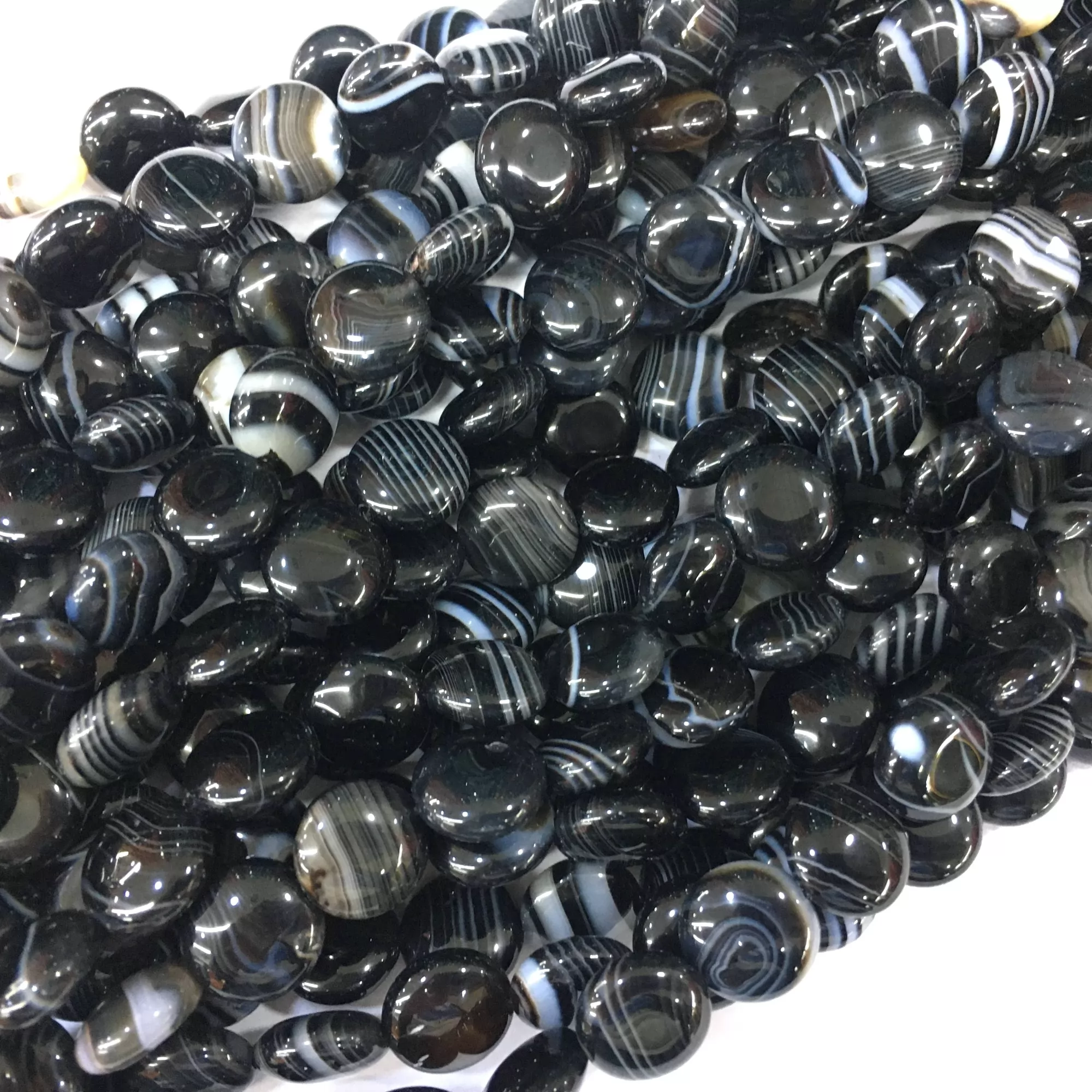 Black Banded Agate, Coin, Approx 380mm