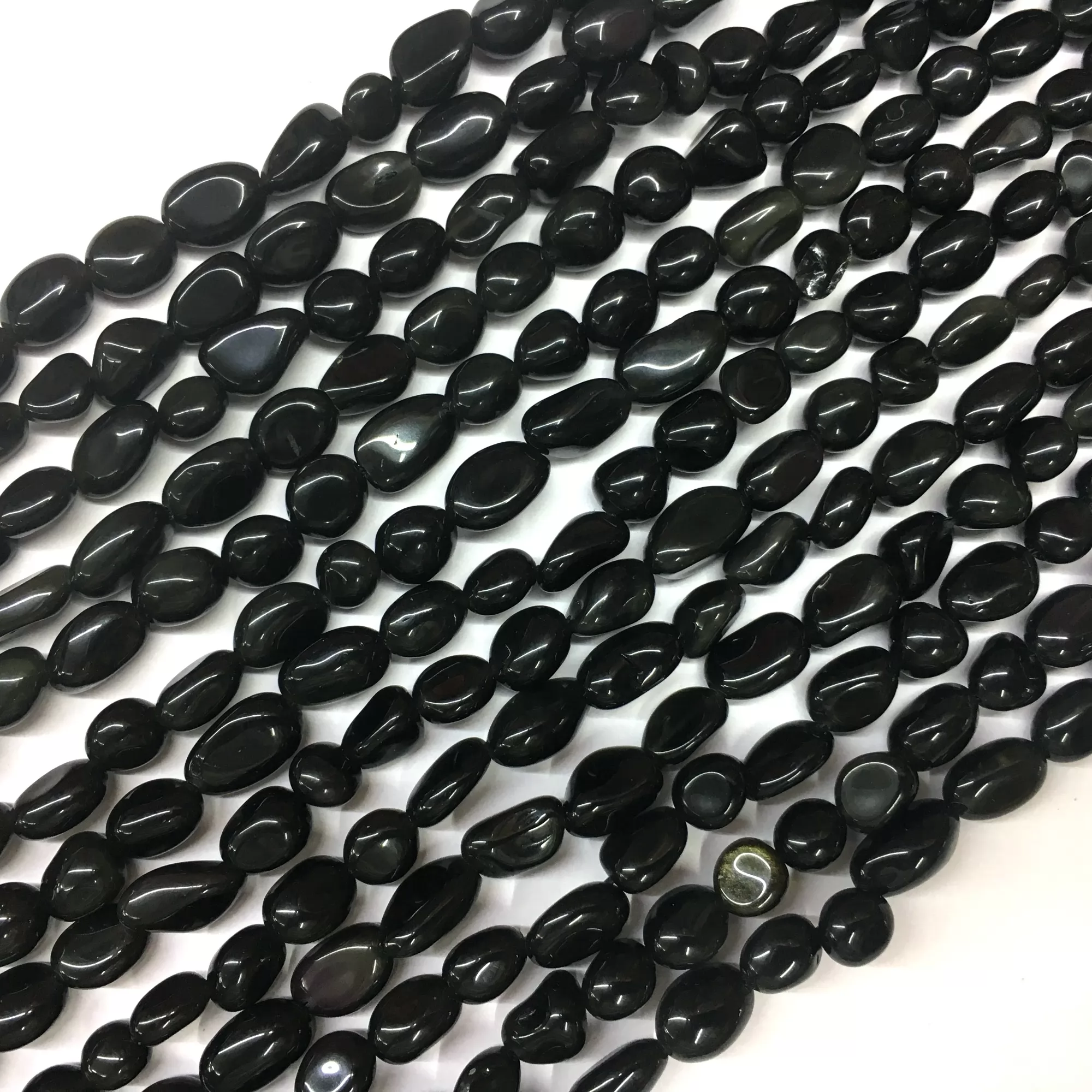 Golden Sheen Obsidian, Pebble Nuggets, 6-8mm, 8-10mm, Approx 380mm