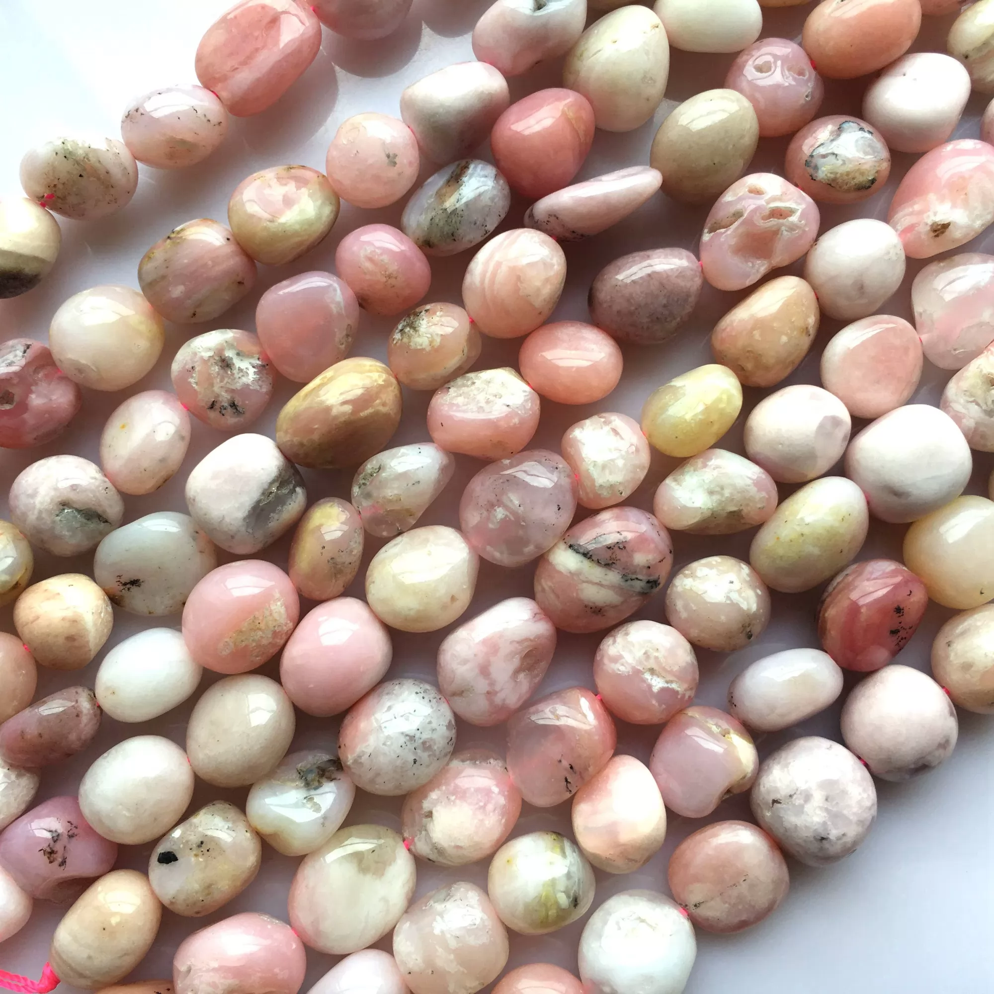 Pink Peruvian Opal, Pebble Nuggets, 6-8mm, 8-10mm, Approx 380mm