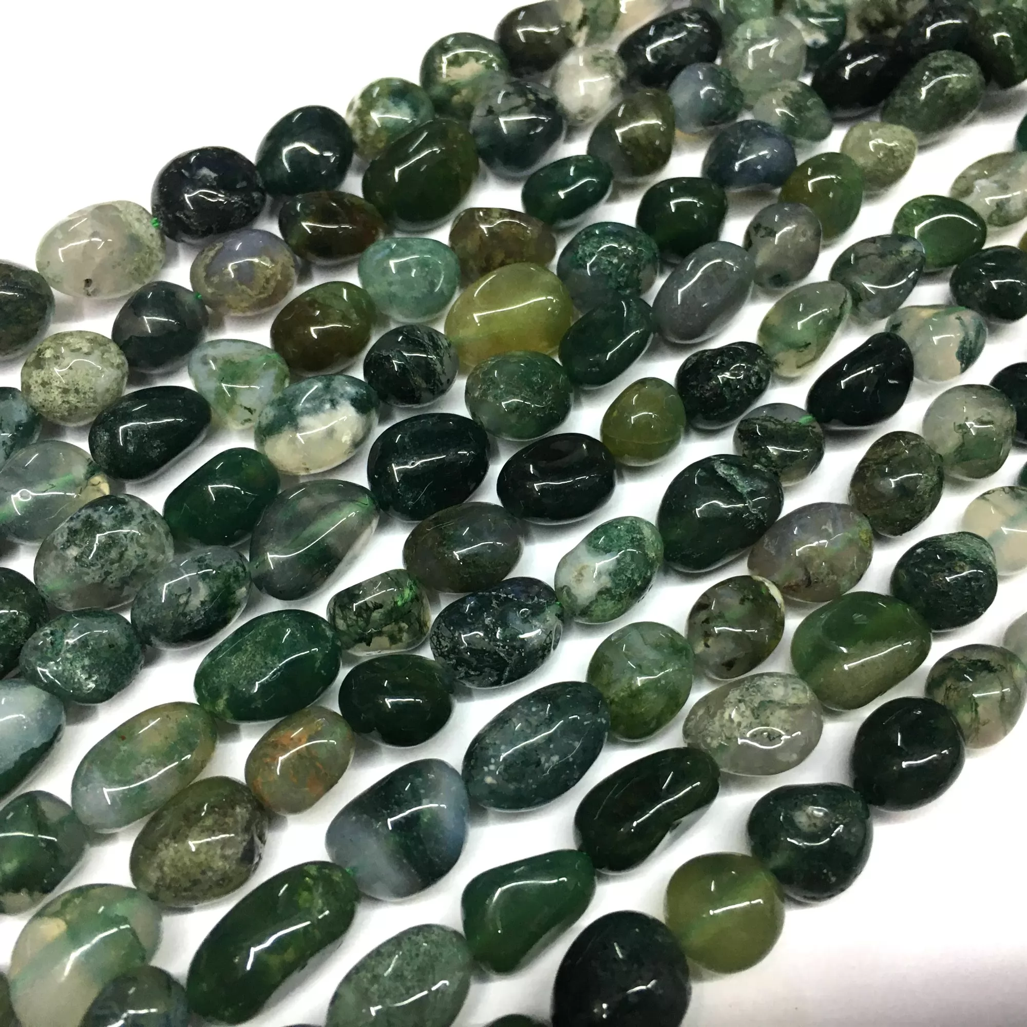 Moss agate, Pebble Nuggets, 6-8mm, 8-10mm, Approx 380mm