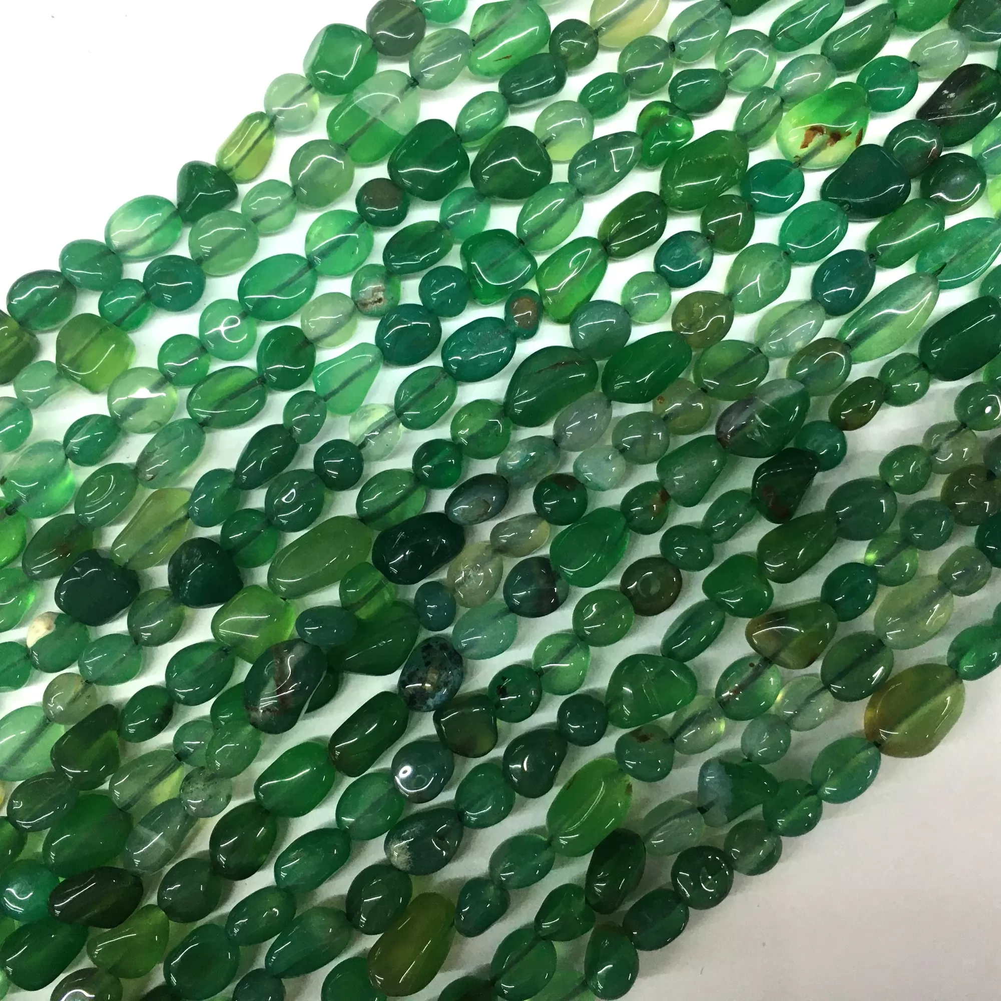 Green Agate, Pebble Nuggets, 6-8mm, 8-10mm, Approx 380mm