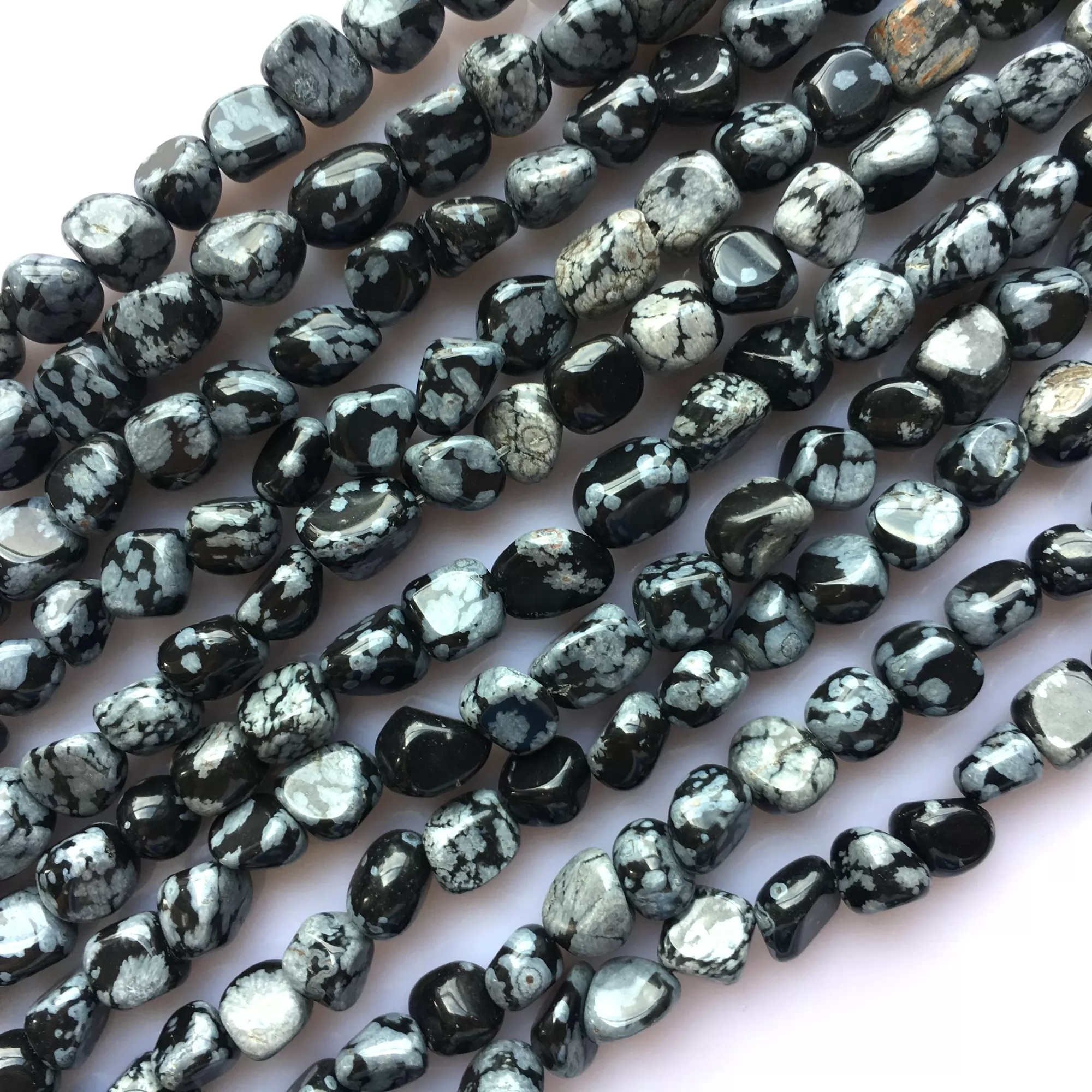 Snowflake Obsidian, Pebble Nuggets, 6-8mm, 8-10mm, Approx 380mm